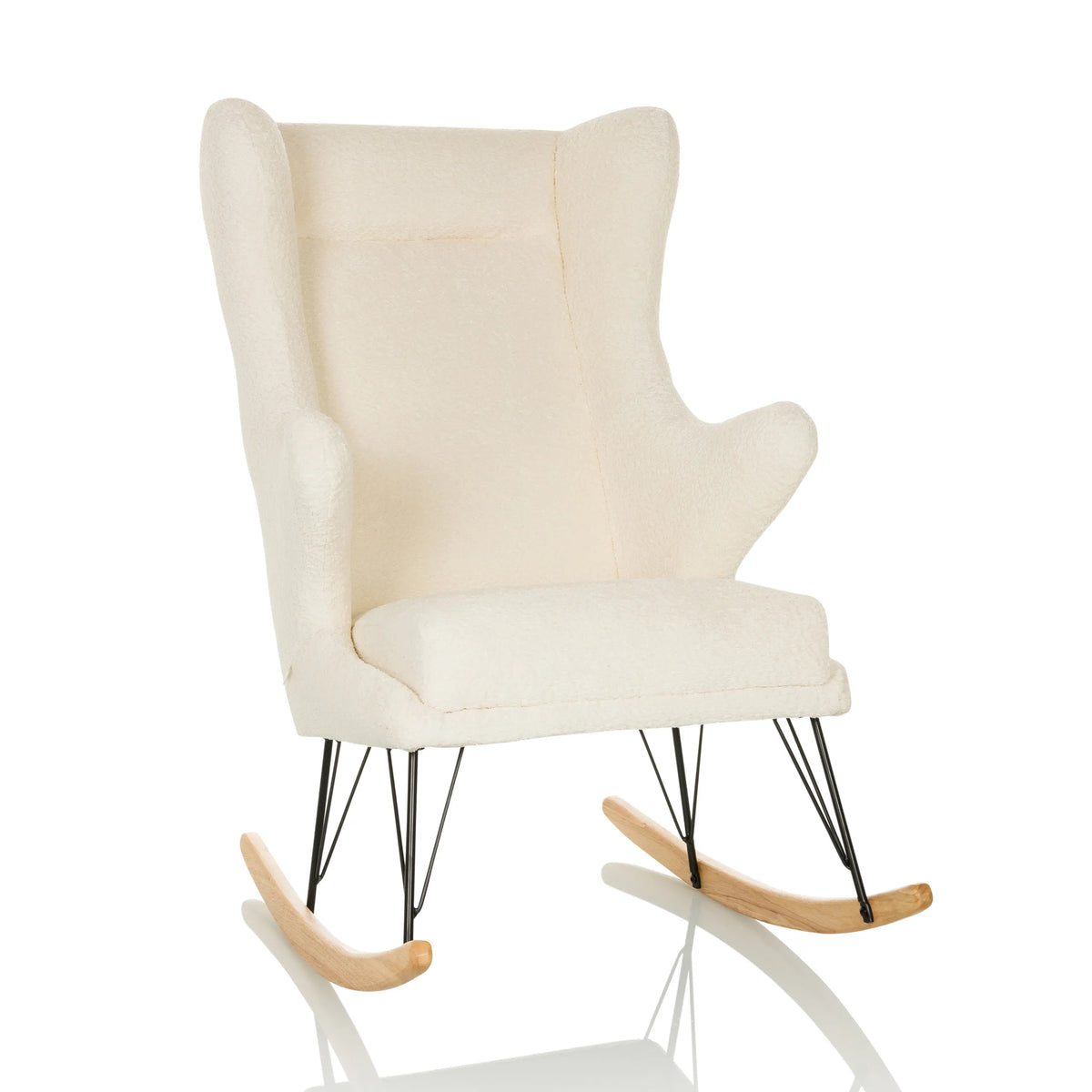 Witte Lounge stoel MAPOON als schommelstoel met houten en metalen sledes van hjh LIVING – 360-gradenweergave (vooraanzicht 15°)