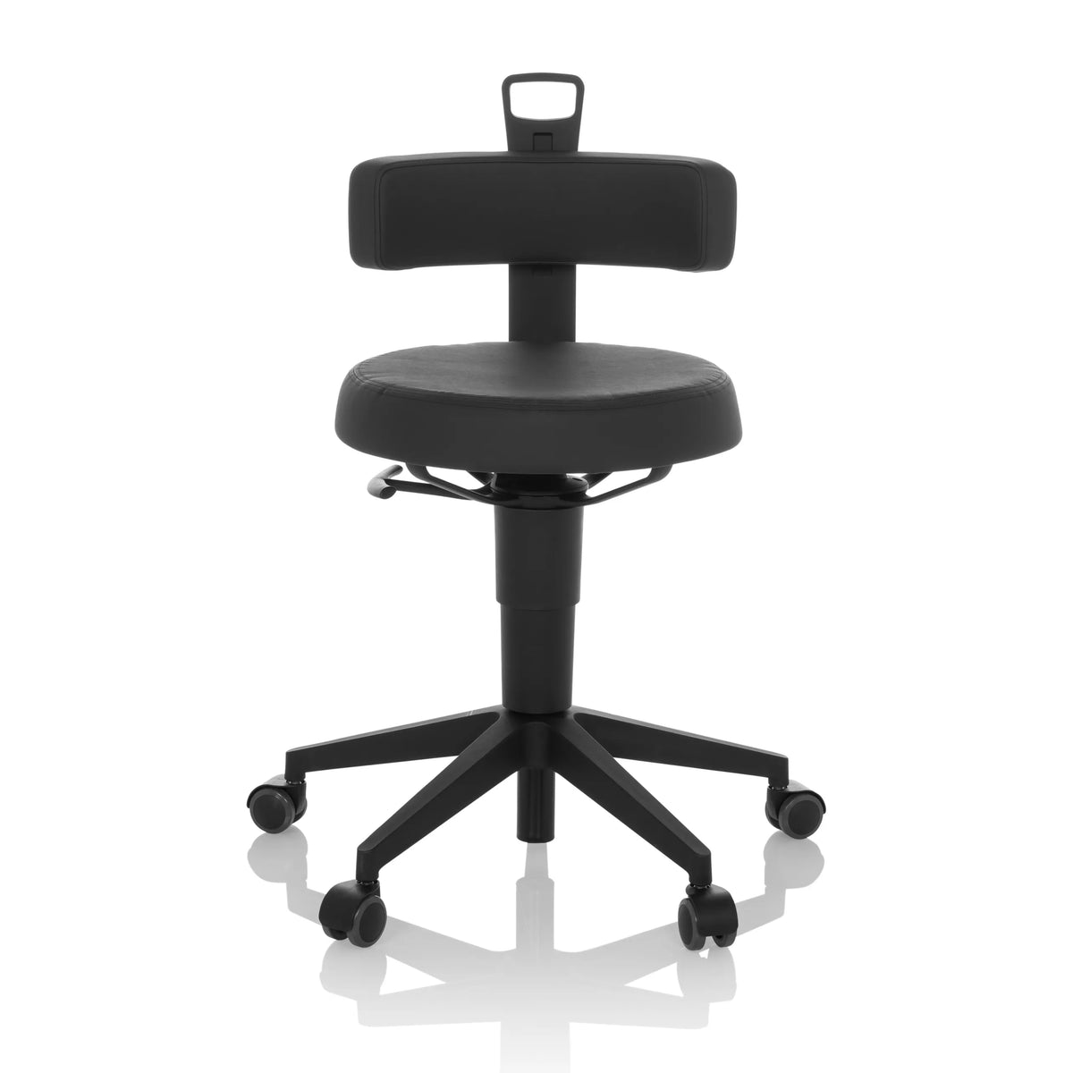 Zwarte Draaikruk TOP WORK FLEX PU van kunstleer met rugleuning en vijfwielig onderstel van hjh OFFICE – 360-gradenweergave (vooraanzicht 0°)