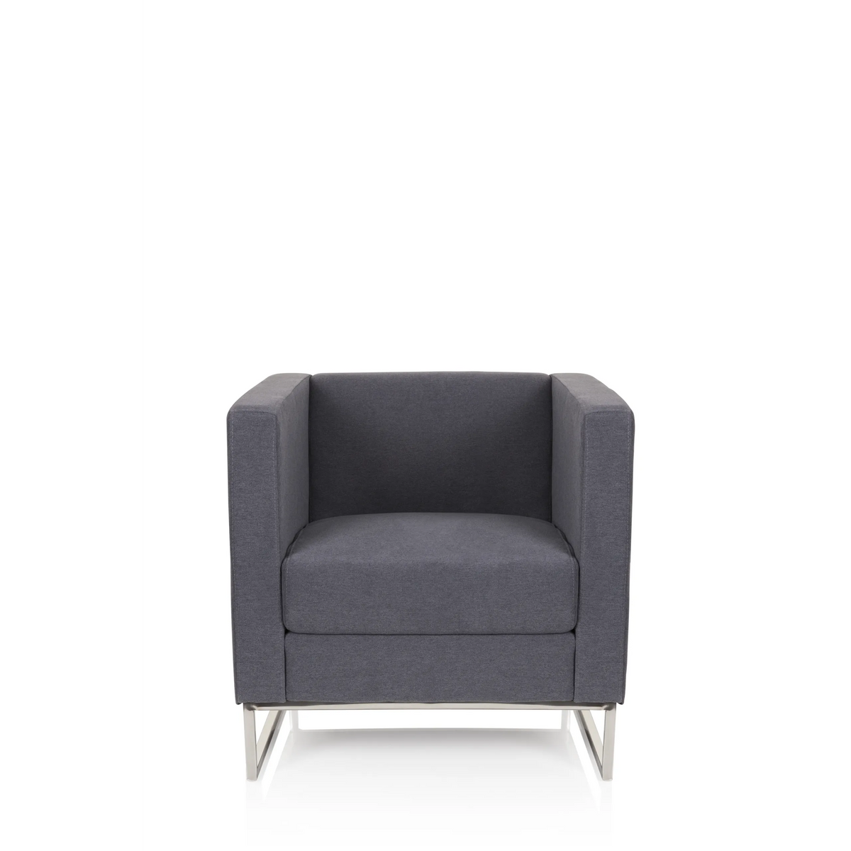 Donkergrijze Gestoffeerde fauteuil BARBADOS met vierkant design en metalen frame van hjh OFFICE – 360-gradenweergave (vooraanzicht 0°)