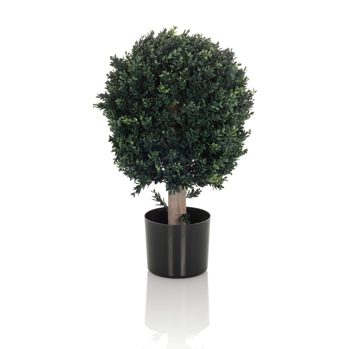Groene Kunstplant BUXUS in de vorm van een bolvormige boom met een zwarte pot van hjh OFFICE – 360-gradenweergave (zijaanzicht 90°)