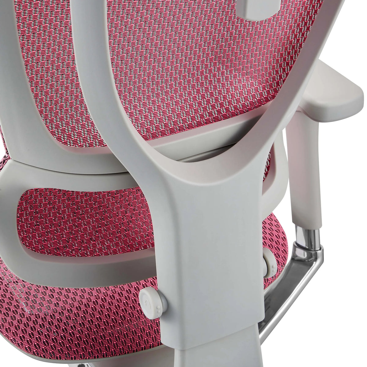 Roze netbespanning en wit kunststof frame van de luxe directiestoel ERGOHUMAN SLIM G GEN2 van hjh OFFICE