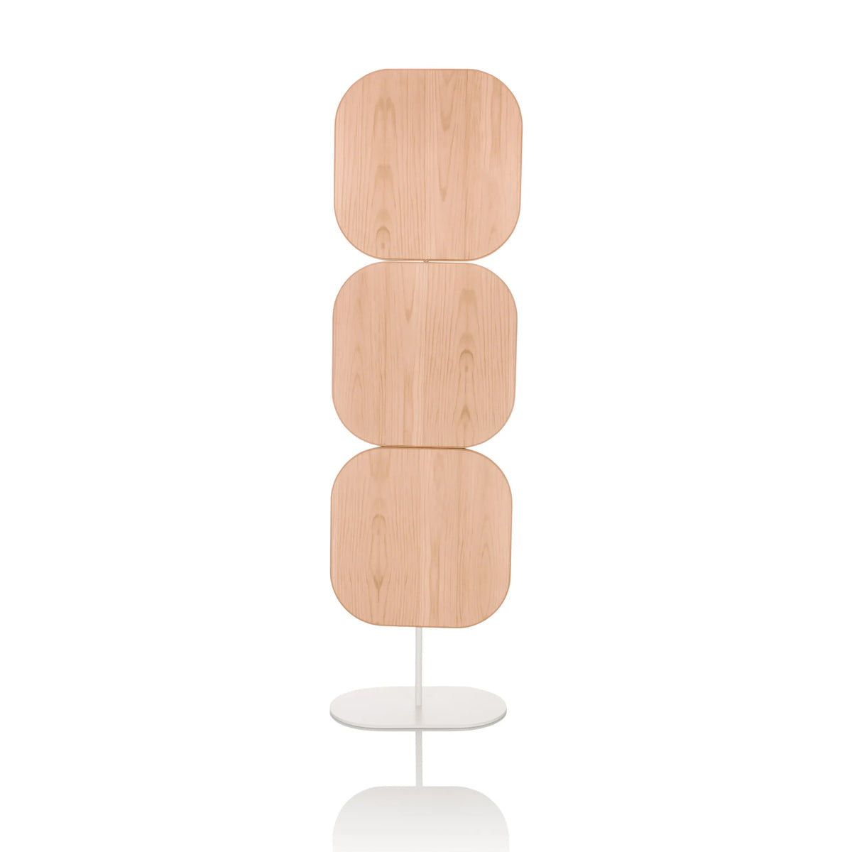 Beige Scheidingswand FLEXMIUT W met drie vierkante elementen en een witte voet van hjh OFFICE – 360-gradenweergave (vooraanzicht 0°)