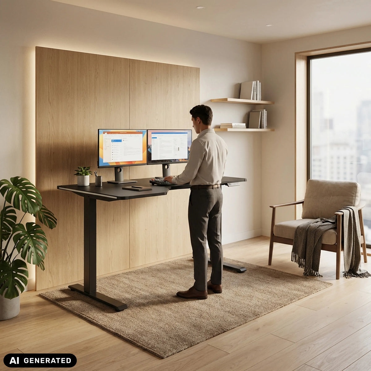 Elektrisch in hoogte verstelbaar bureau Worktime Game in zwart van hjh OFFICE (AI-gegenereerde afbeelding)