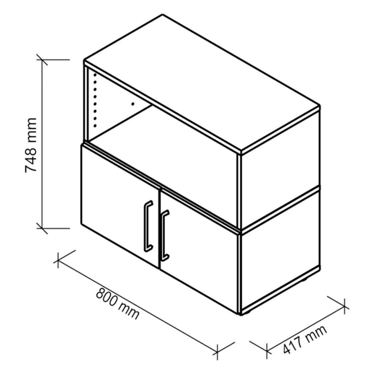 Technische tekening van de FlexWall onderkast van 800 × 417 mm van hjh OFFICE PRO