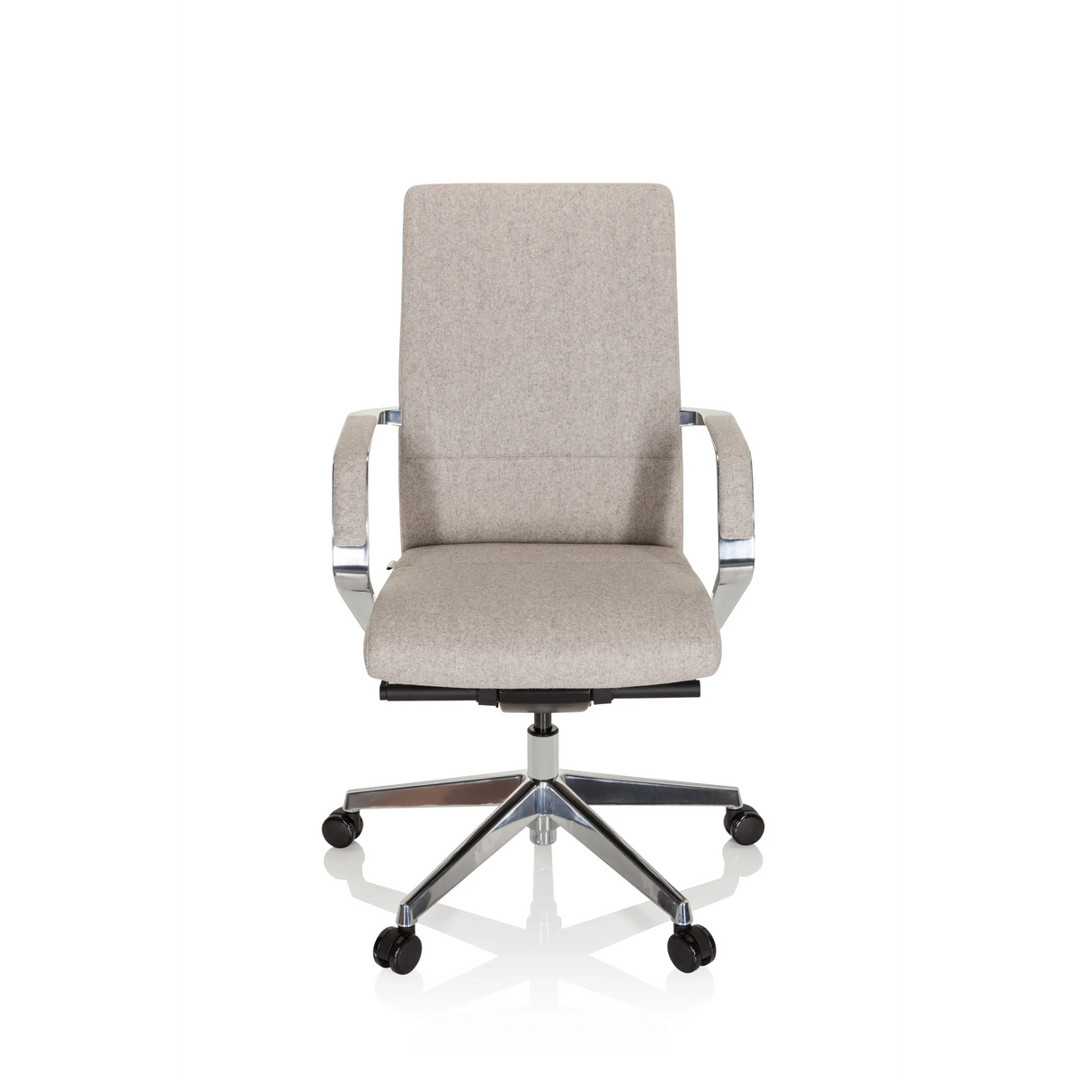 Beige Professionele bureaustoel BESSONA met armleuningen en een vijfpoot met wieltjes van hjh OFFICE – 360-gradenweergave (vooraanzicht 0°)