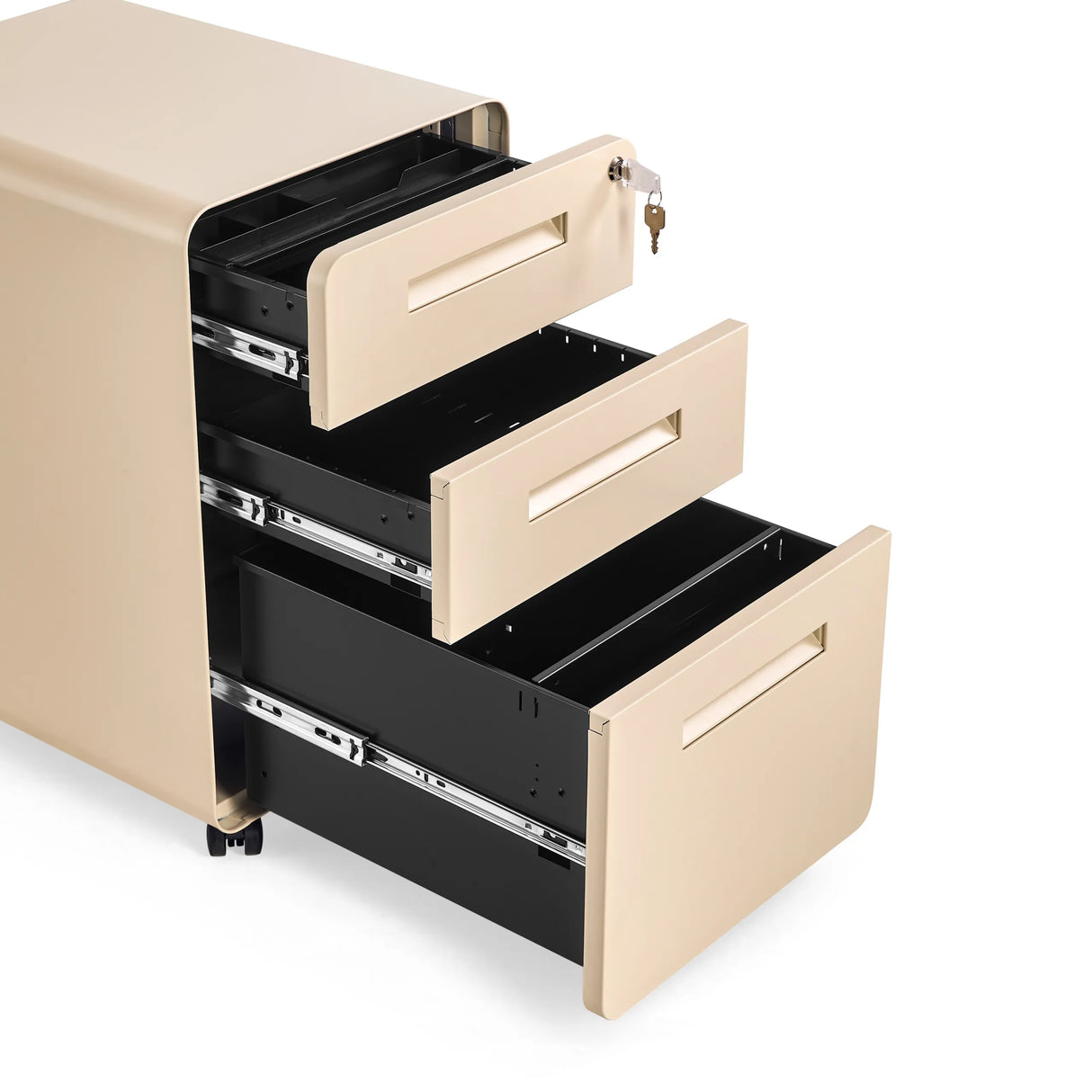 Open lades en slot van het beige metalen ladeblok COLOR PLUS I van hjh OFFICE