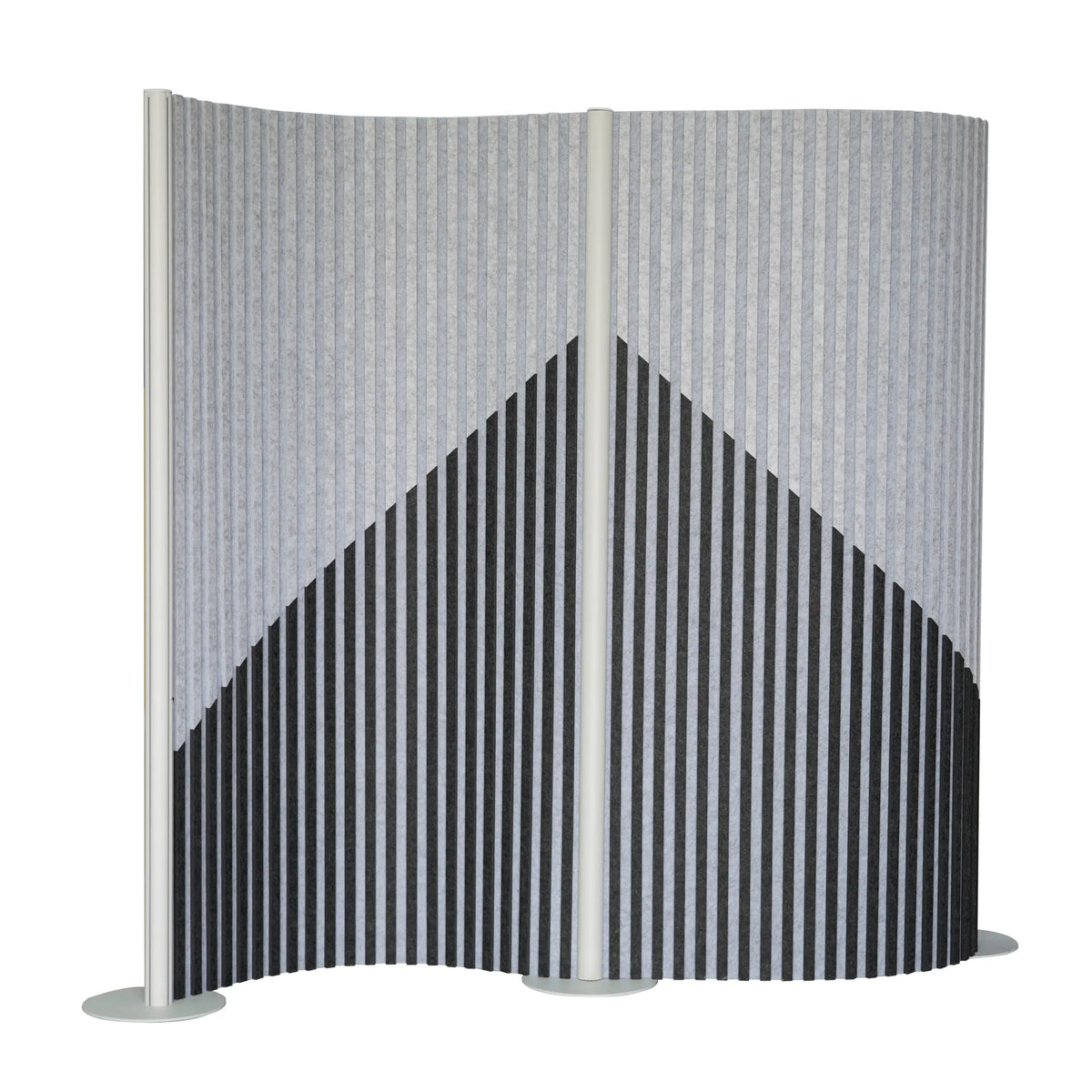 Grijze scheidingswand Flexmiut Wave met grafisch streeppatroon en standvoeten van hjh OFFICE