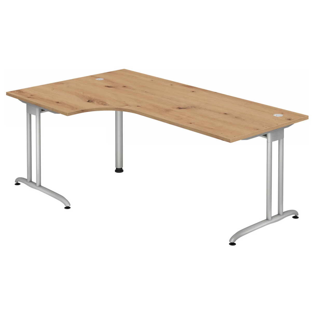 L-vormig bureau BELA 82 S in essen-eiken met zilverkleurig frame van hjh OFFICE PRO