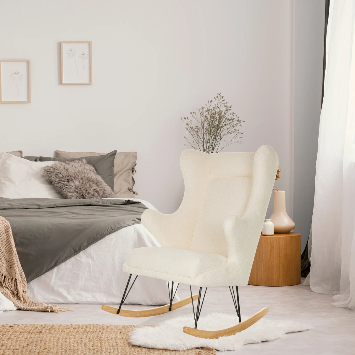 Witte MAPOON Lounge stoel als schommelstoel met runners en teddy-bekleding van hjh LIVING