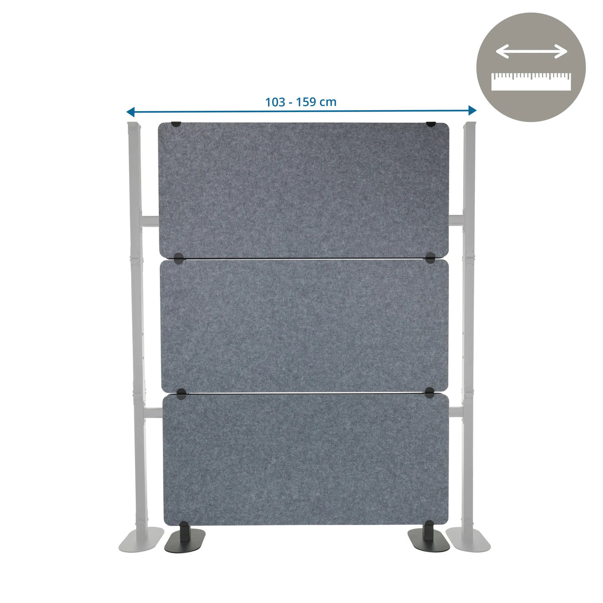 Breedteverstelling van 103 - 159 cm van de Scheidingswand FLEXMIUT EXTEND in grijs van hjh OFFICE
