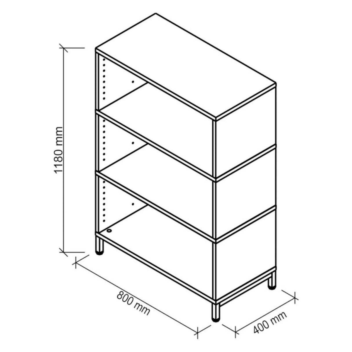 Technische tekening van het rek FlexWall met 1180 x 800 mm van hjh OFFICE PRO