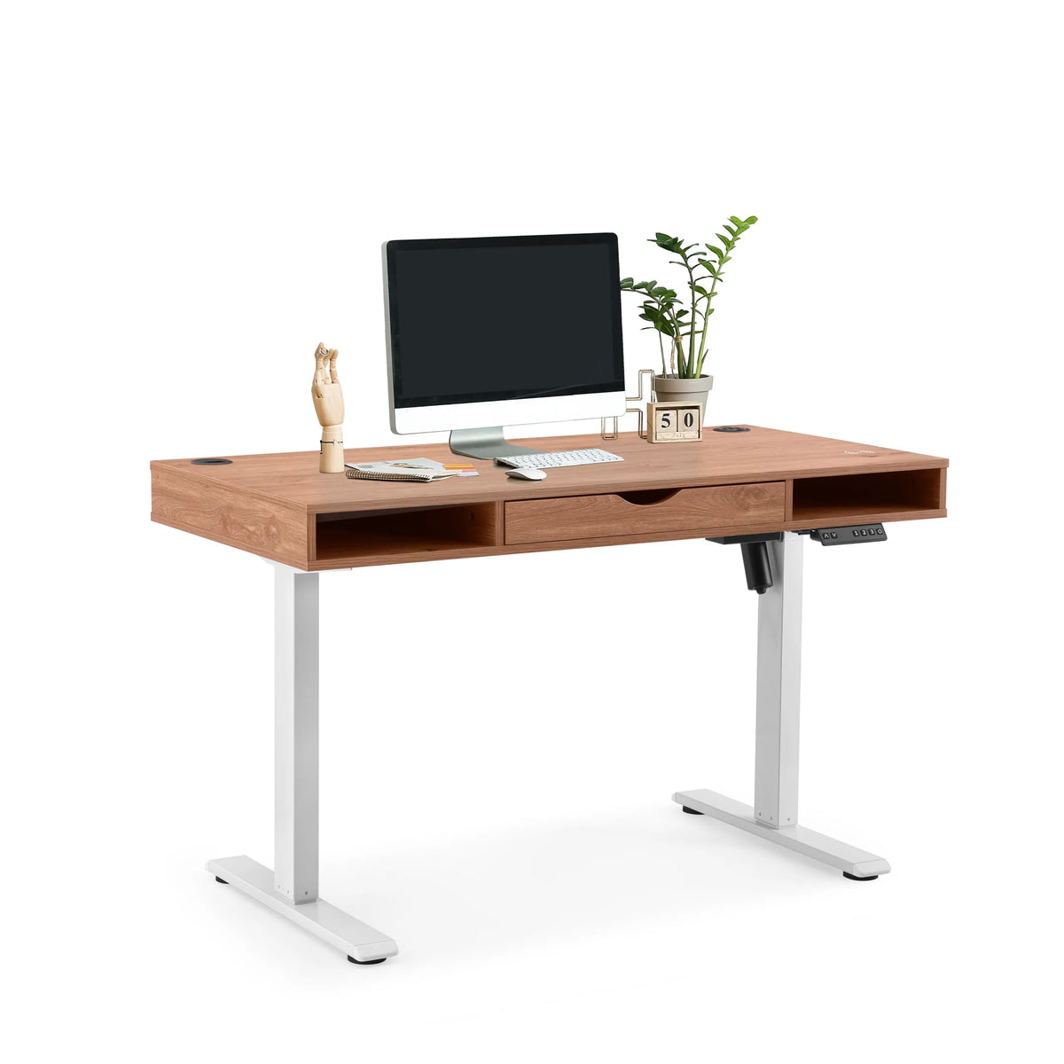 Elektrisch in hoogte verstelbaar bureau Worktime Style in eiken en wit met laden van hjh OFFICE