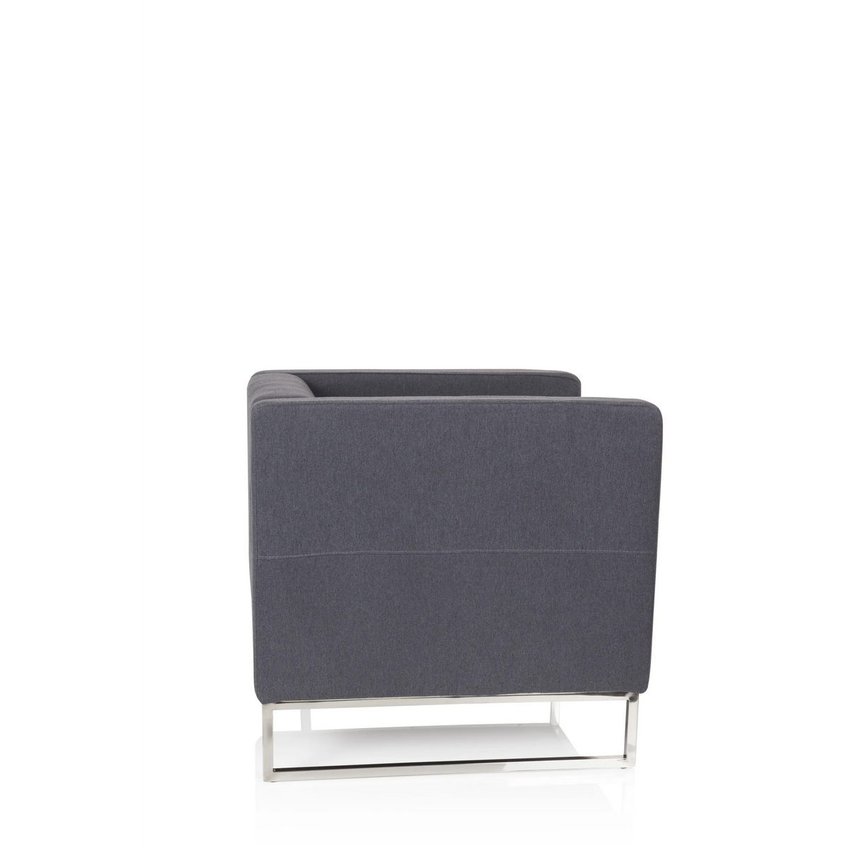 Donkergrijze Gestoffeerde fauteuil BARBADOS met vierkant design en metalen frame van hjh OFFICE – 360-gradenweergave (zijaanzicht 100°)