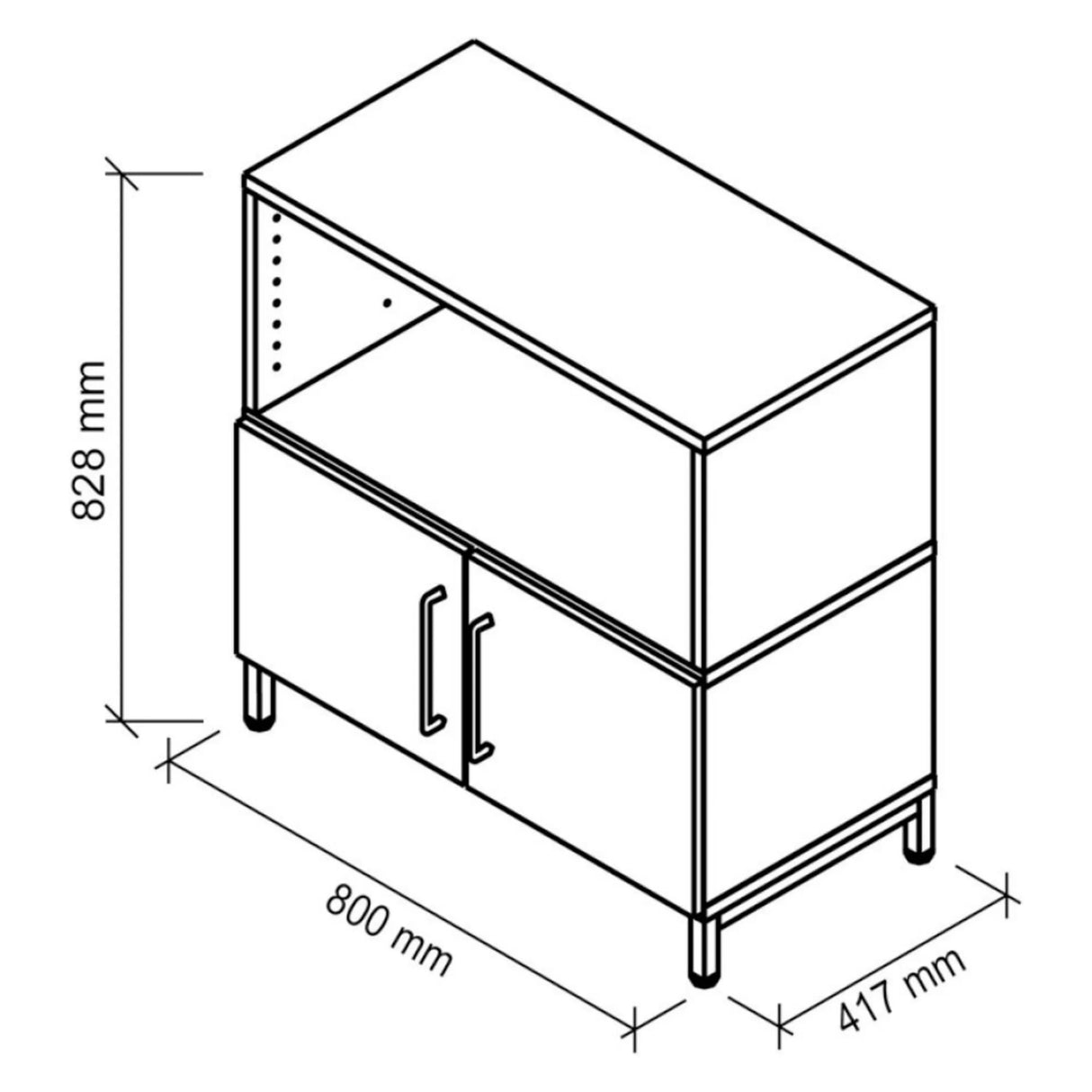 Technische tekening van de FlexWall kast van 800 × 828 mm van hjh OFFICE PRO