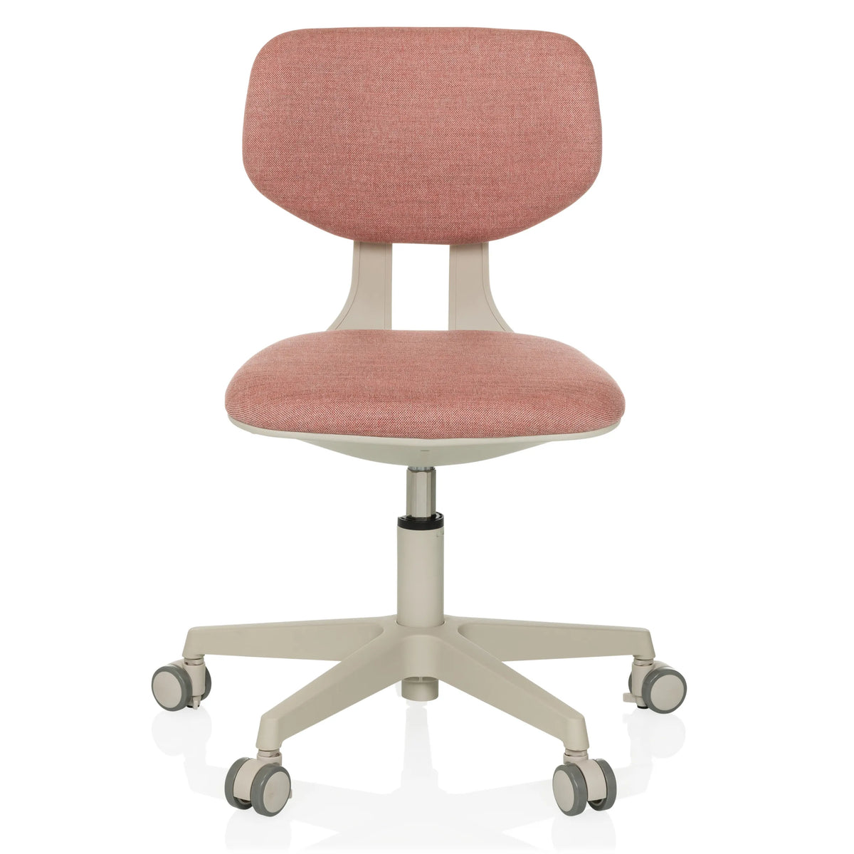 Roze Kinder bureaustoel KIDDY CLASSIC met gewatteerde zitting en vijfpotig kruis met wielen van hjh OFFICE – 360-gradenweergave (vooraanzicht 0°)