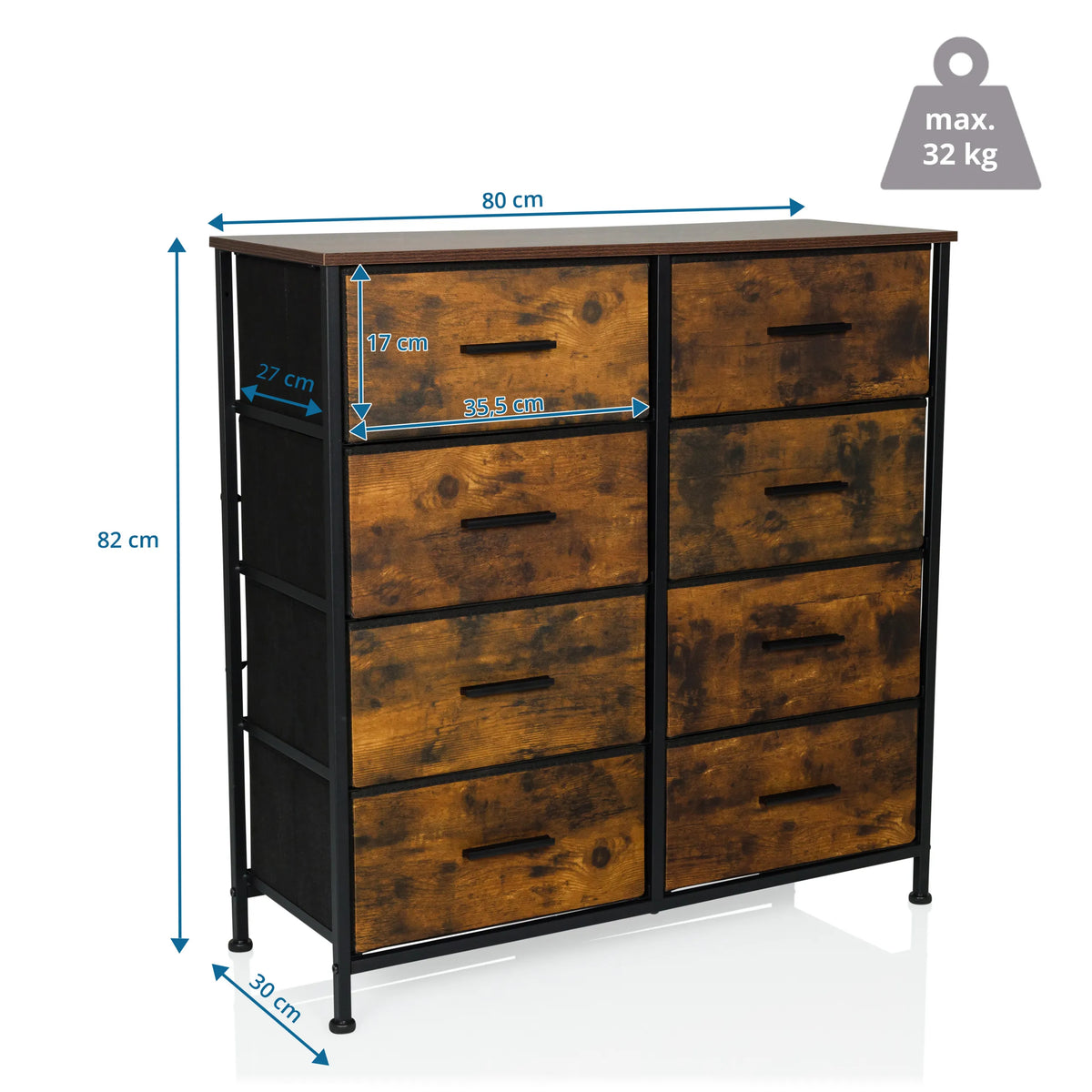 Maattekening van de Commode RAGALA LIGHT van 80 × 82 cm van hjh LIVING