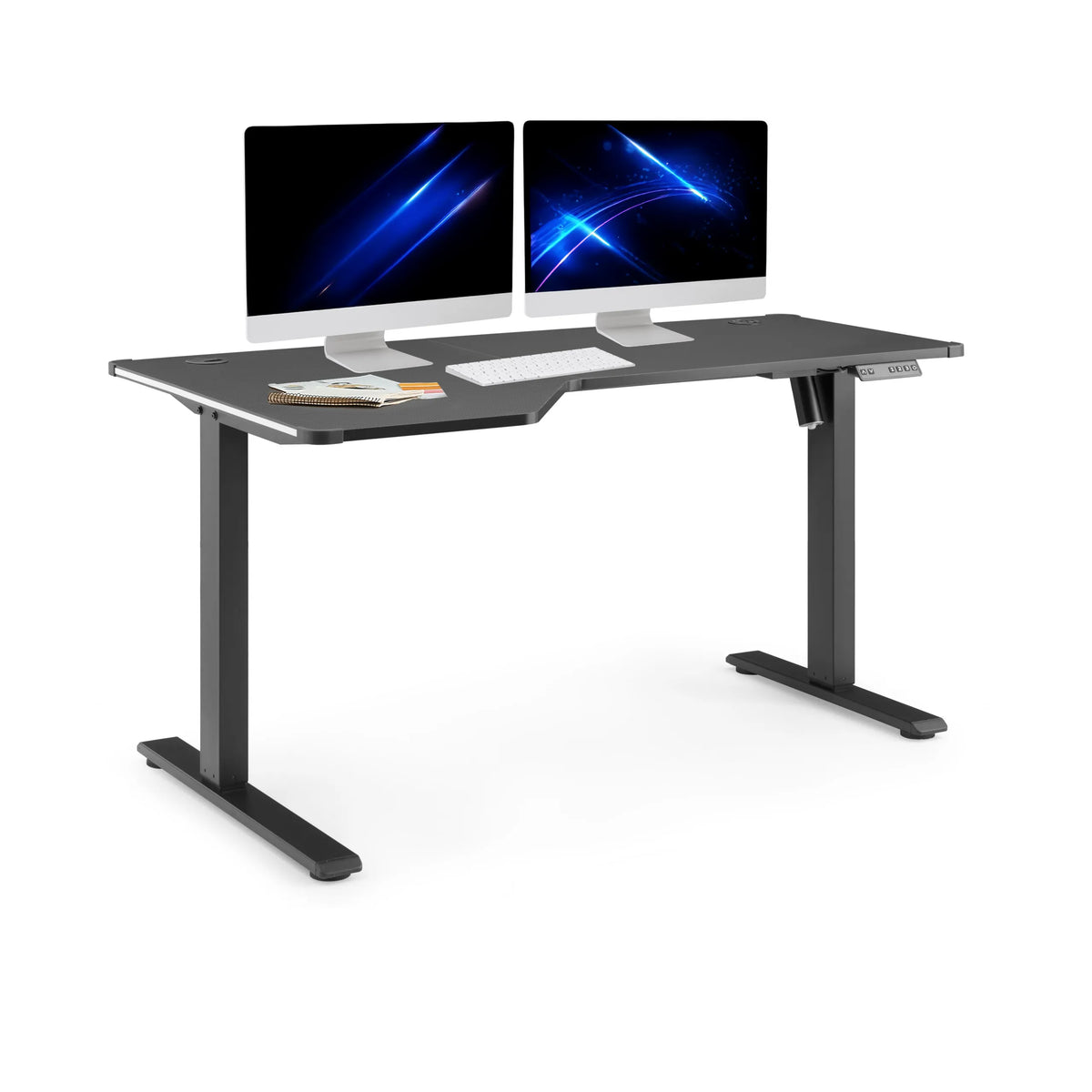 Elektrisch in hoogte verstelbaar bureau Worktime Game in zwart met L-vormig tafelblad van hjh OFFICE