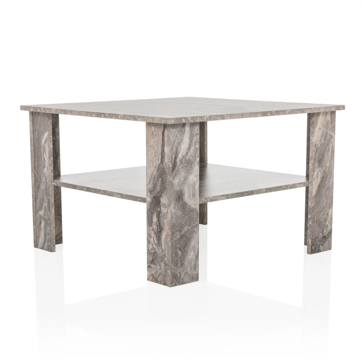 Grijze Salontafel BISMO met een aflegplateau in marmerlook van hjh LIVING – 360-gradenweergave (schuin vooraanzicht 30°)