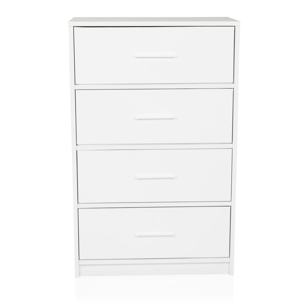 Witte commode ESTORIA met vier laden en eenvoudige grepen van hjh LIVING – 360-gradenweergave (vooraanzicht 15°)