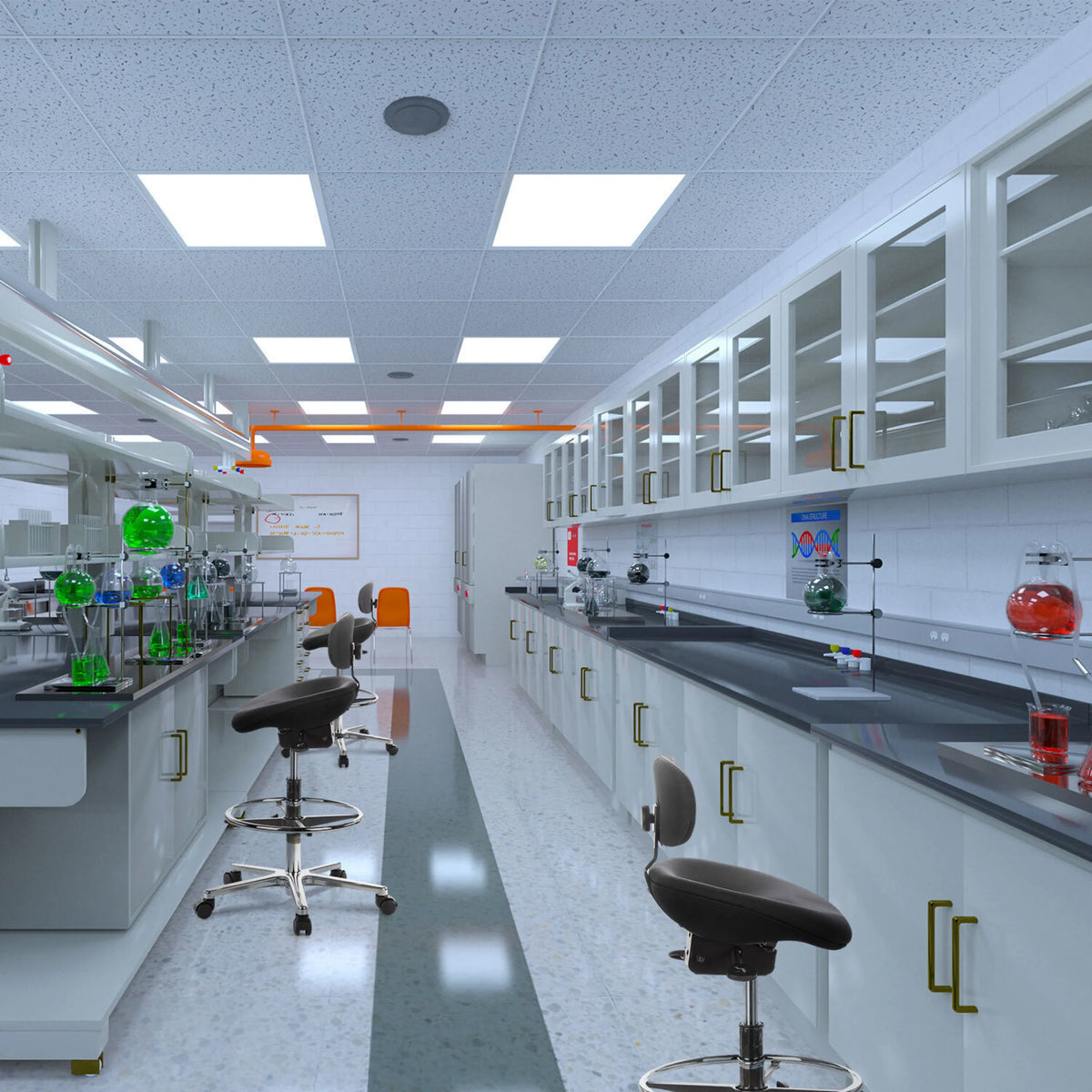 Zwarte WORK MF baliestoelen met verstelbare hoogte in een laboratorium van hjh OFFICE