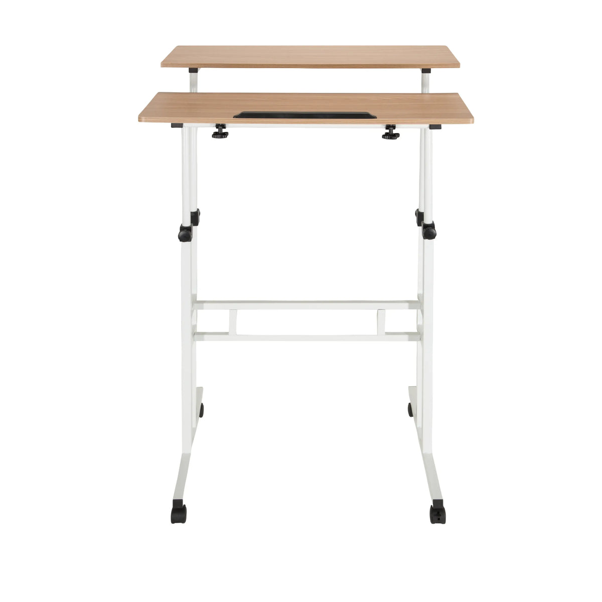 Wit Zit- Sta bureau WORKSTATION I met eikenhouten tafelblad en zwenkwielen van hjh OFFICE – 360-gradenweergave (vooraanzicht 0°)