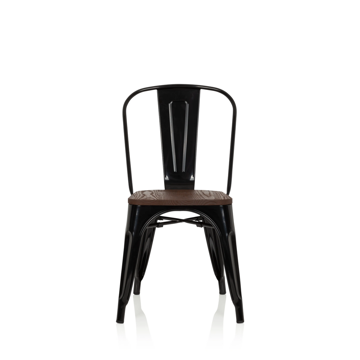 Zwarte Bistrostoel VANTAGGIO COMFORT W met bruine houten zitting van hjh OFFICE – 360-gradenweergave (vooraanzicht 0°)