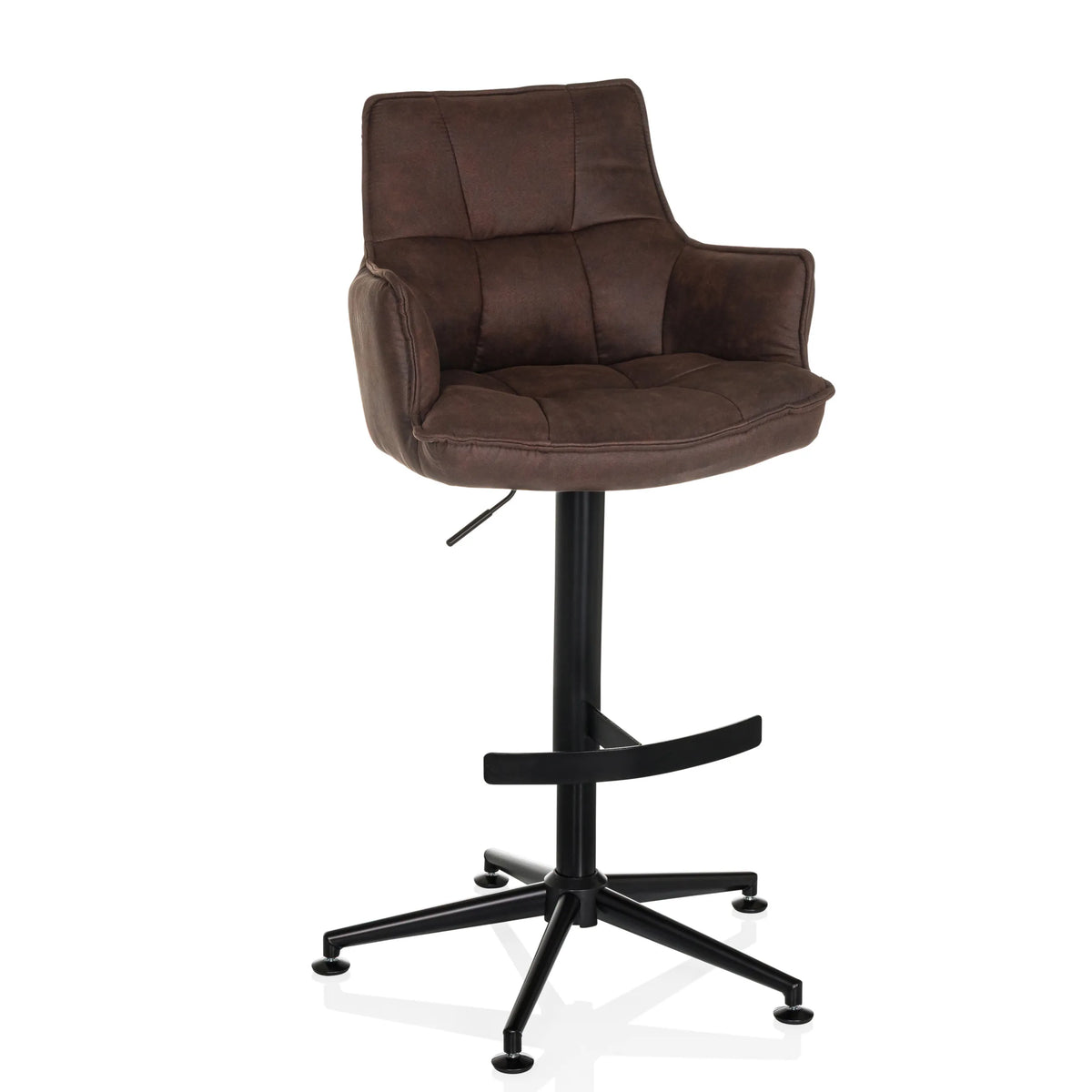 Bruine Barkruk SOLAO LIFE HIGH met gewatteerde bekleding en zwart voetkruis van hjh LIVING – 360-gradenweergave (vooraanzicht 15°)