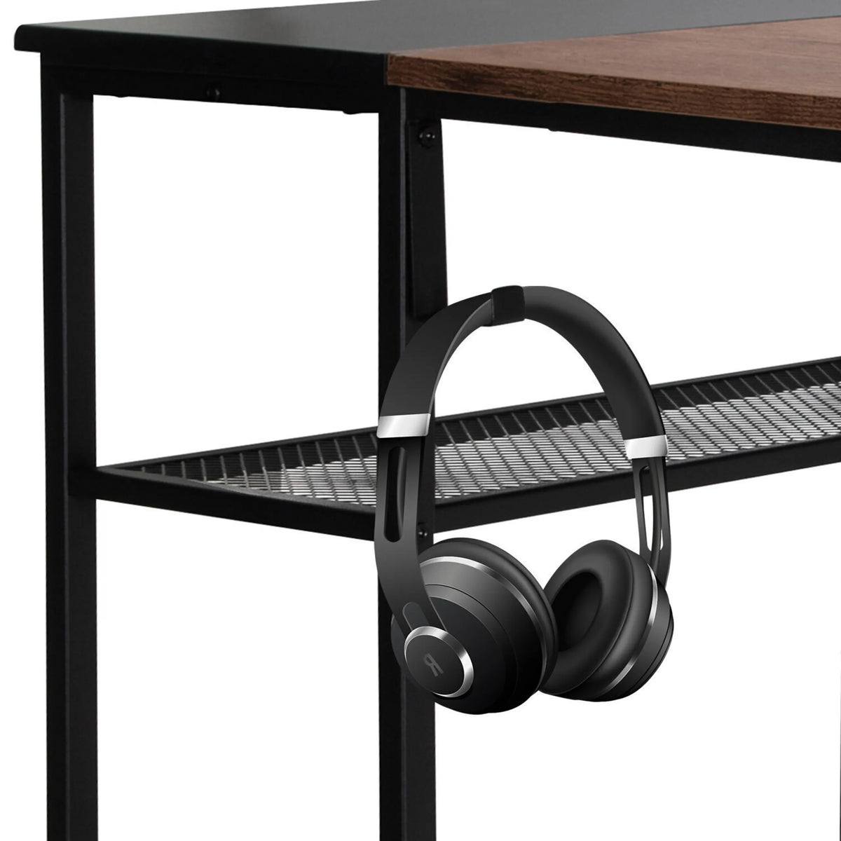 Koptelefoon aan de plank van het WORKSPACE H I Bureau in zwart-bruin van hjh OFFICE