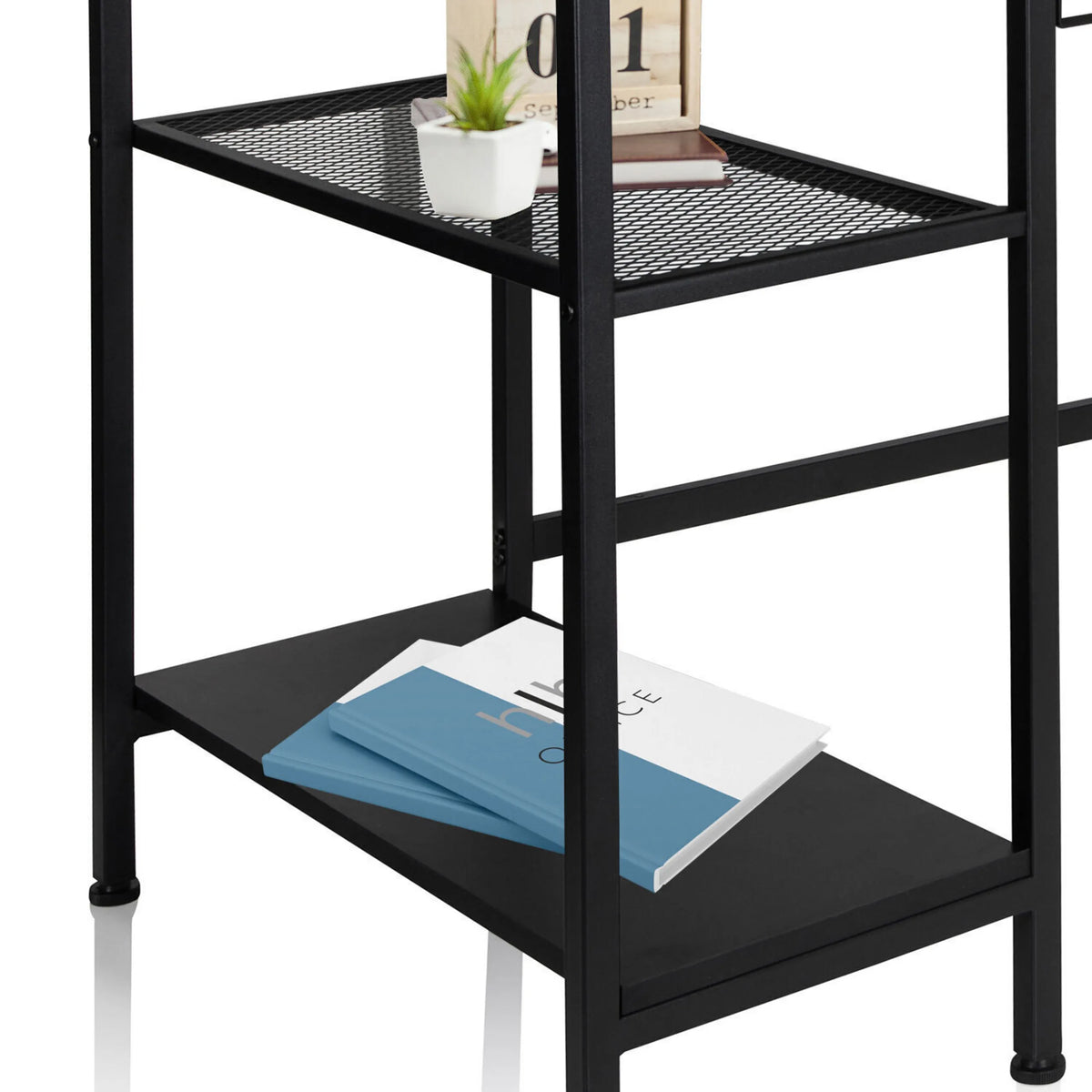Zwarte legplanken van het WORKSPACE H I Bureau met één roosteroppervlak en één glad oppervlak van hjh OFFICE