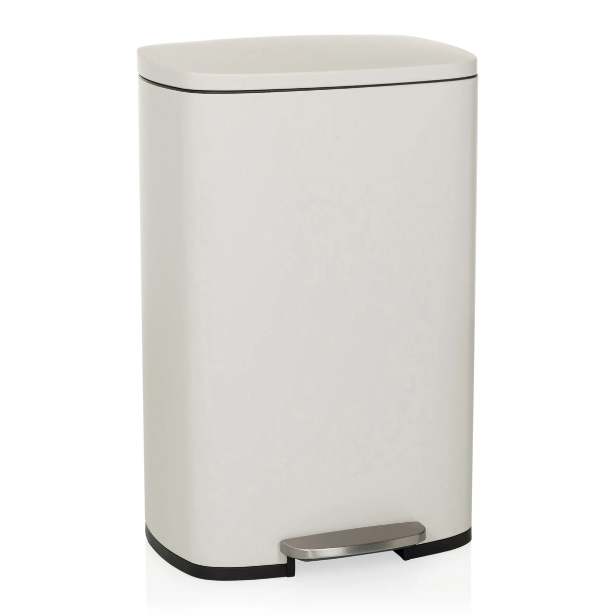 Beige prullenbak CLEAN XV met deksel en voetpedaal van hjh OFFICE – 360-gradenweergave (vooraanzicht 15°)
