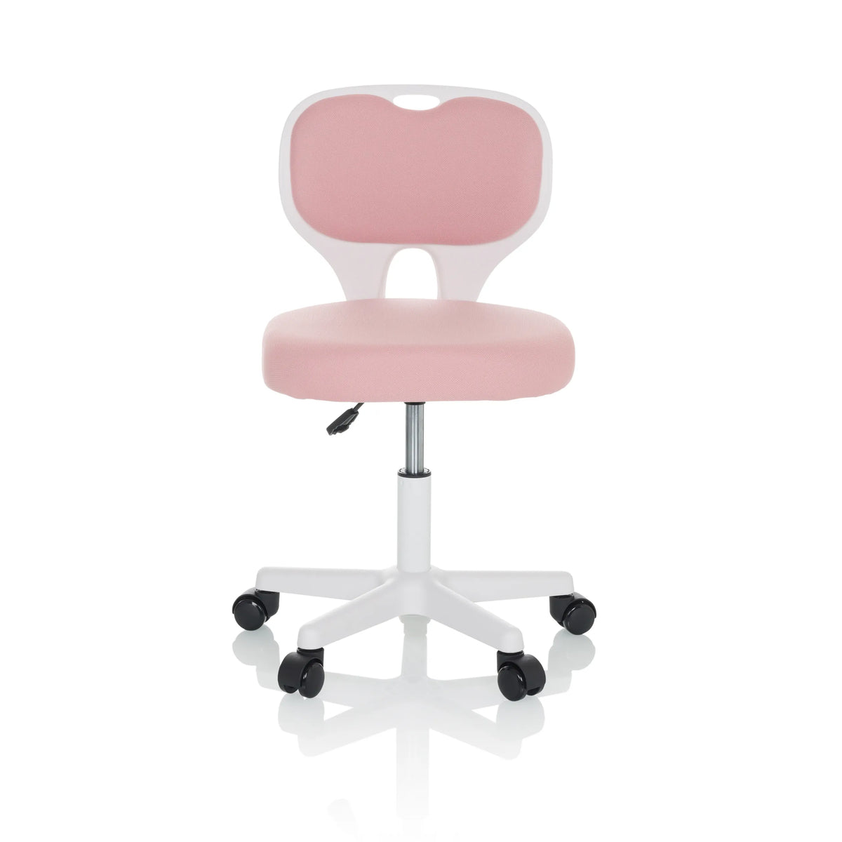 Roze Kinder bureaustoel KIDDY TOP W met wit frame en vijfsterrenvoet met zwenkwielen van hjh OFFICE – 360-gradenweergave (vooraanzicht 0°)