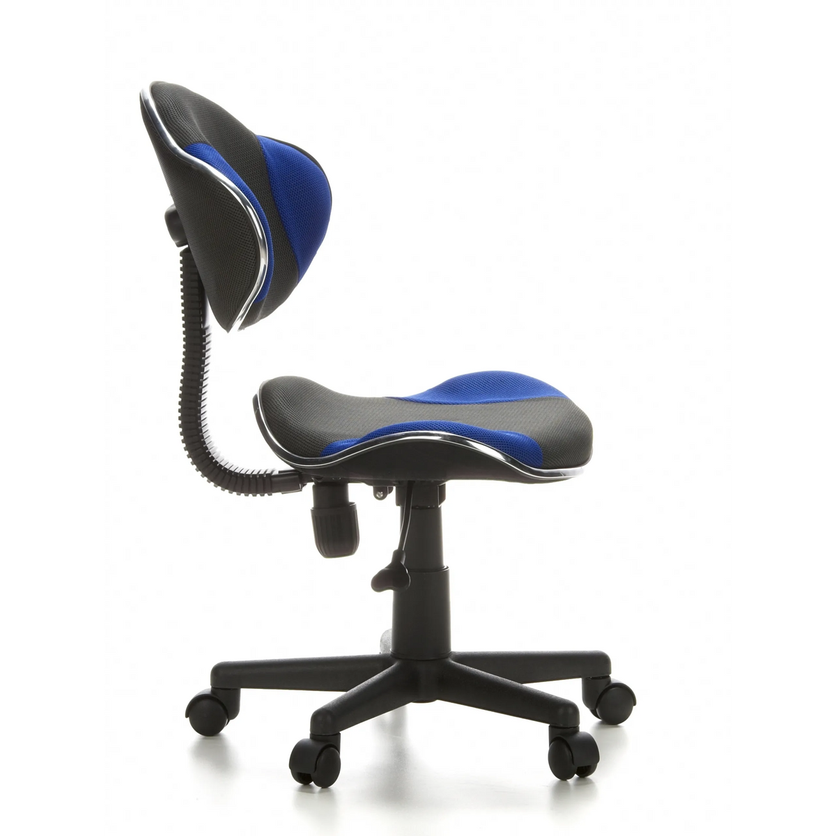 Grijsblauwe Kinder bureaustoel KIDDY GTI-2 met netrugleuning en vijfpoot met zwenkwielen van hjh OFFICE – 360-gradenweergave (zijaanzicht 80°)