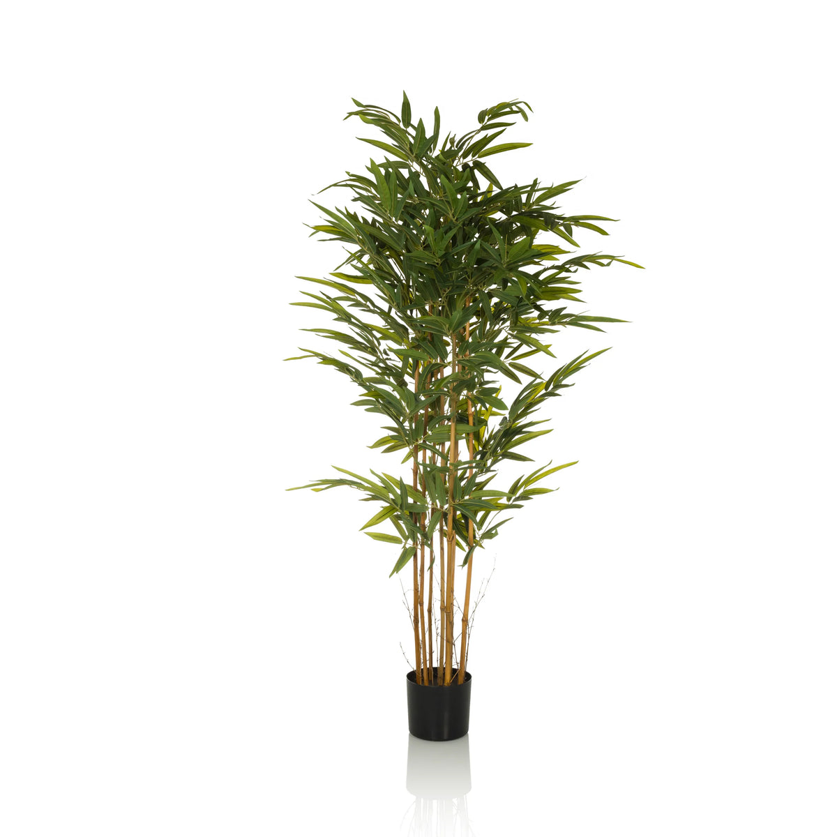 Groene Kunstplant BAMBUS II in de vorm van een bamboe met zwarte plantenpot van hjh OFFICE – 360-gradenweergave (vooraanzicht 0°)