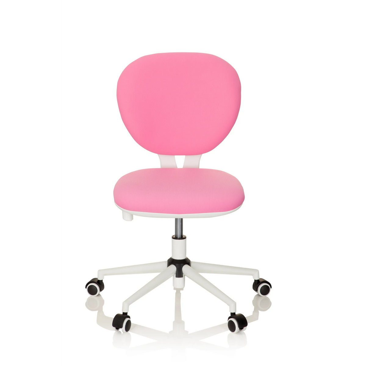 Roze Kinder bureaustoel KID VIVO met wit kruisvoet en vijf zwenkwielen van hjh OFFICE – 360-gradenweergave (vooraanzicht 0°)