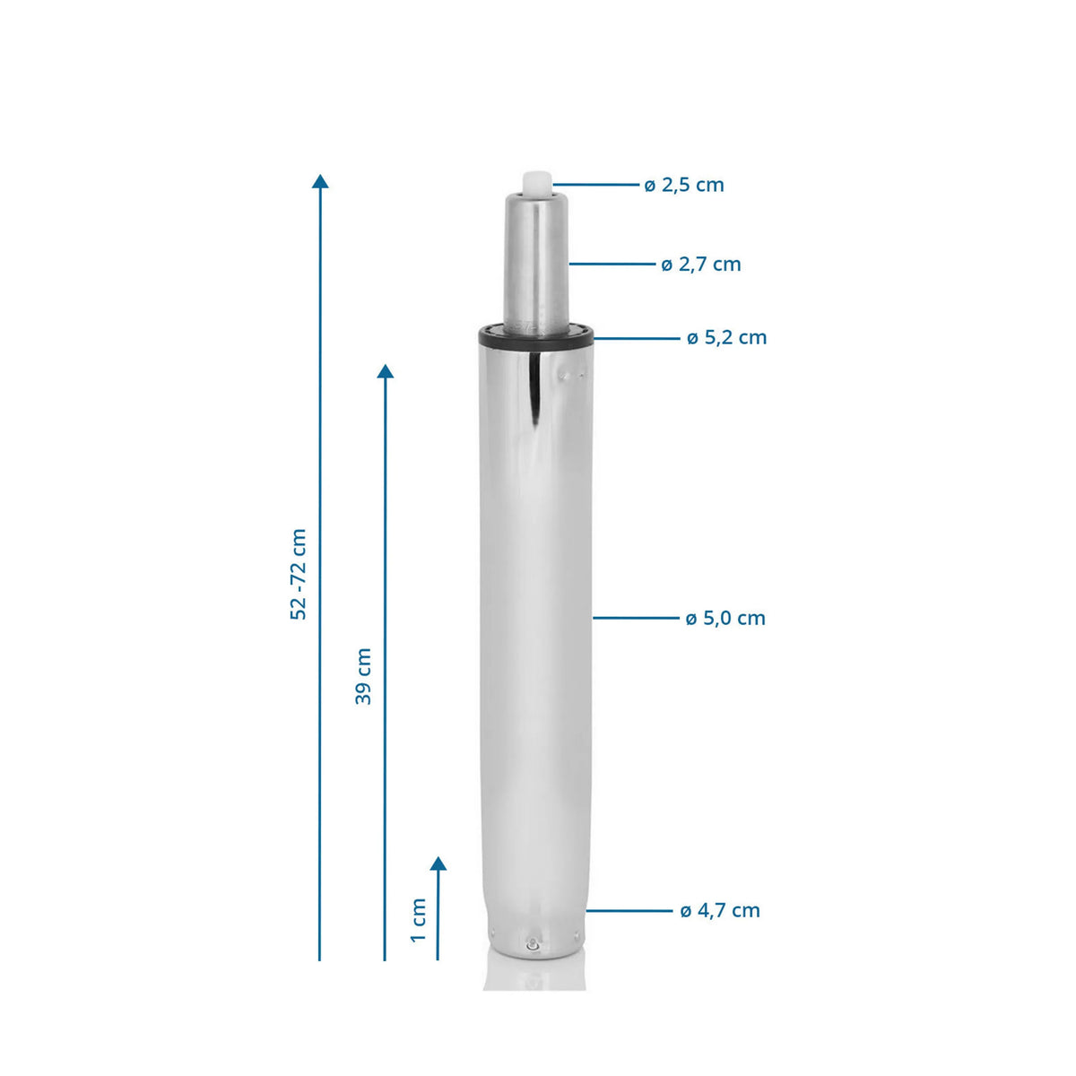 Technische tekening van de Gasveer GF-XXL met een hoogte van 52-72 cm van hjh OFFICE