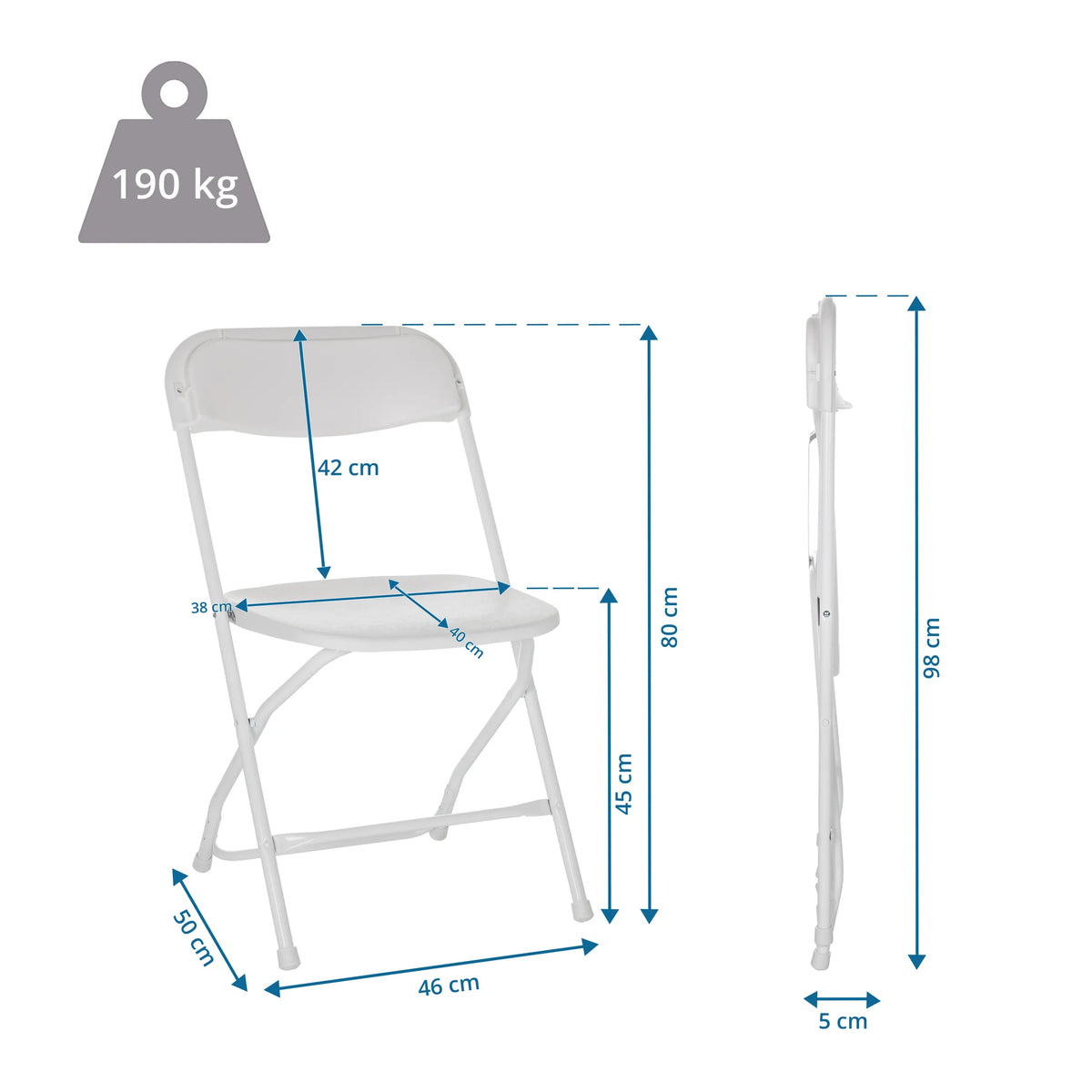 Technische tekening van de Outdoor stoel TUDELA XXL W met een hoogte van 80 cm en een draagvermogen van 190 kg van hjh OFFICE