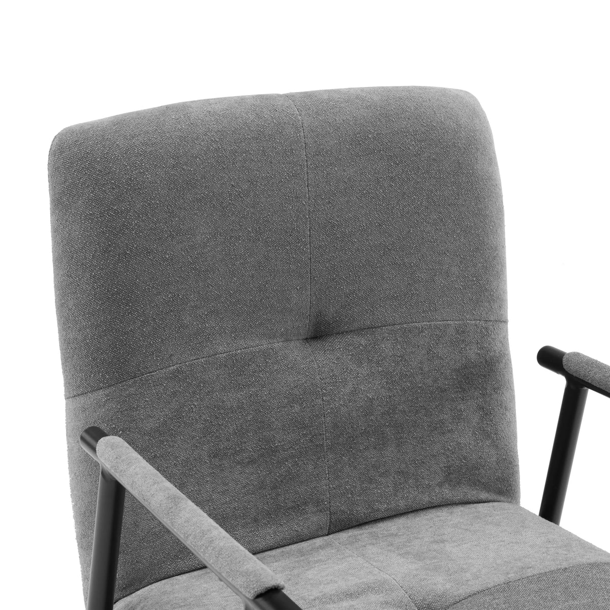 Grijze stoffen bekleding van de rugleuning en armleuning van de gestoffeerde stoel Lifea Flex van hjh LIVING