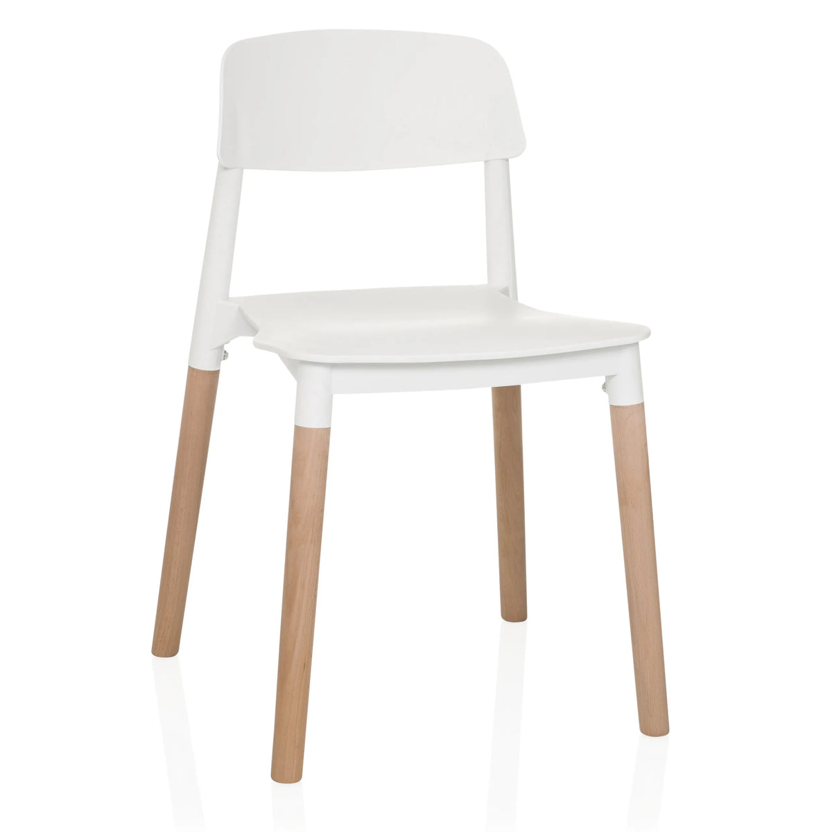 Witte vierpotige stoel SCANDI E met houten poten van hjh LIVING – 360-gradenweergave (vooraanzicht 15°)