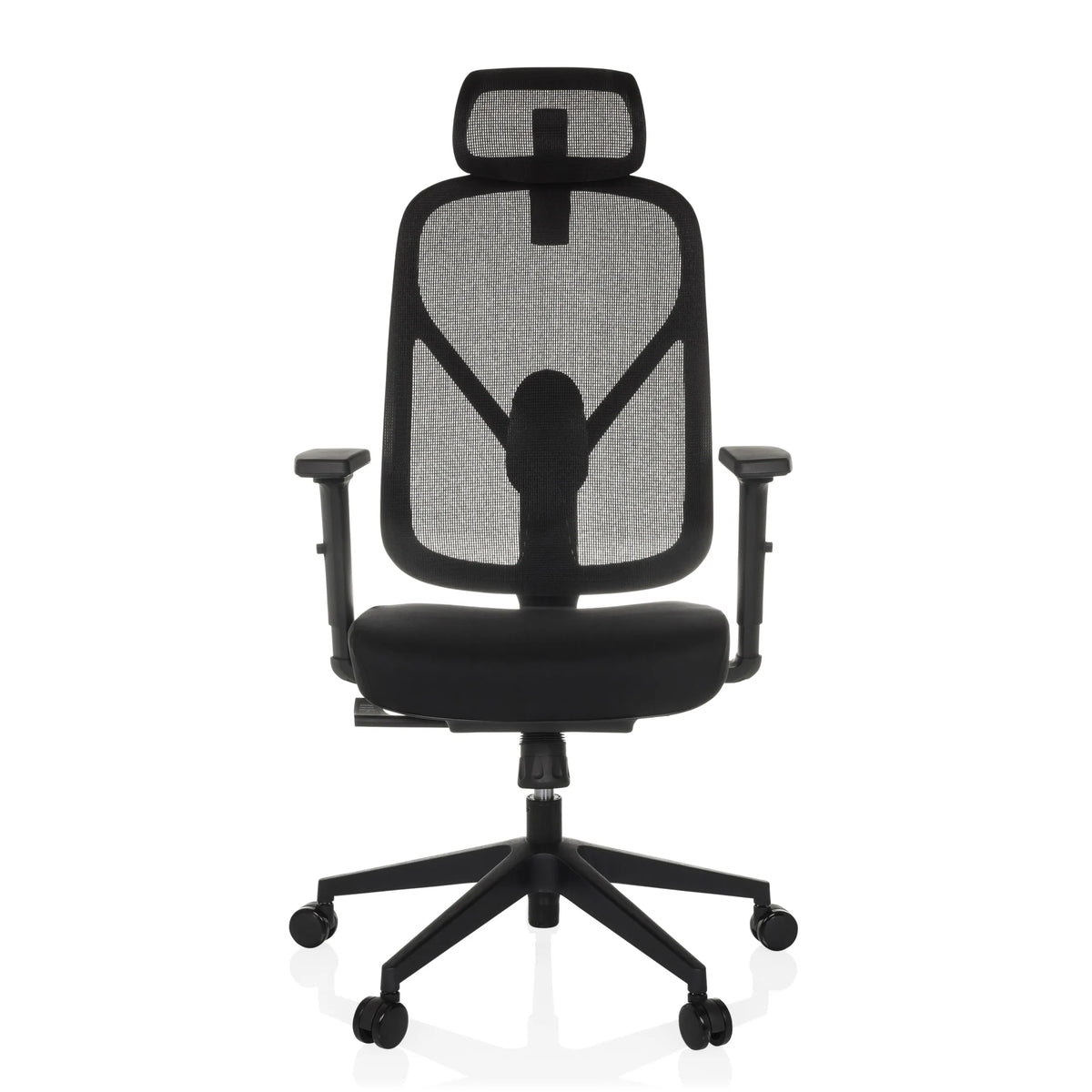 Zwarte Professionele bureaustoel RALOO ECO met netrugleuning en vijfpoot met zwenkwielen van hjh OFFICE – 360-gradenweergave (vooraanzicht 0°)