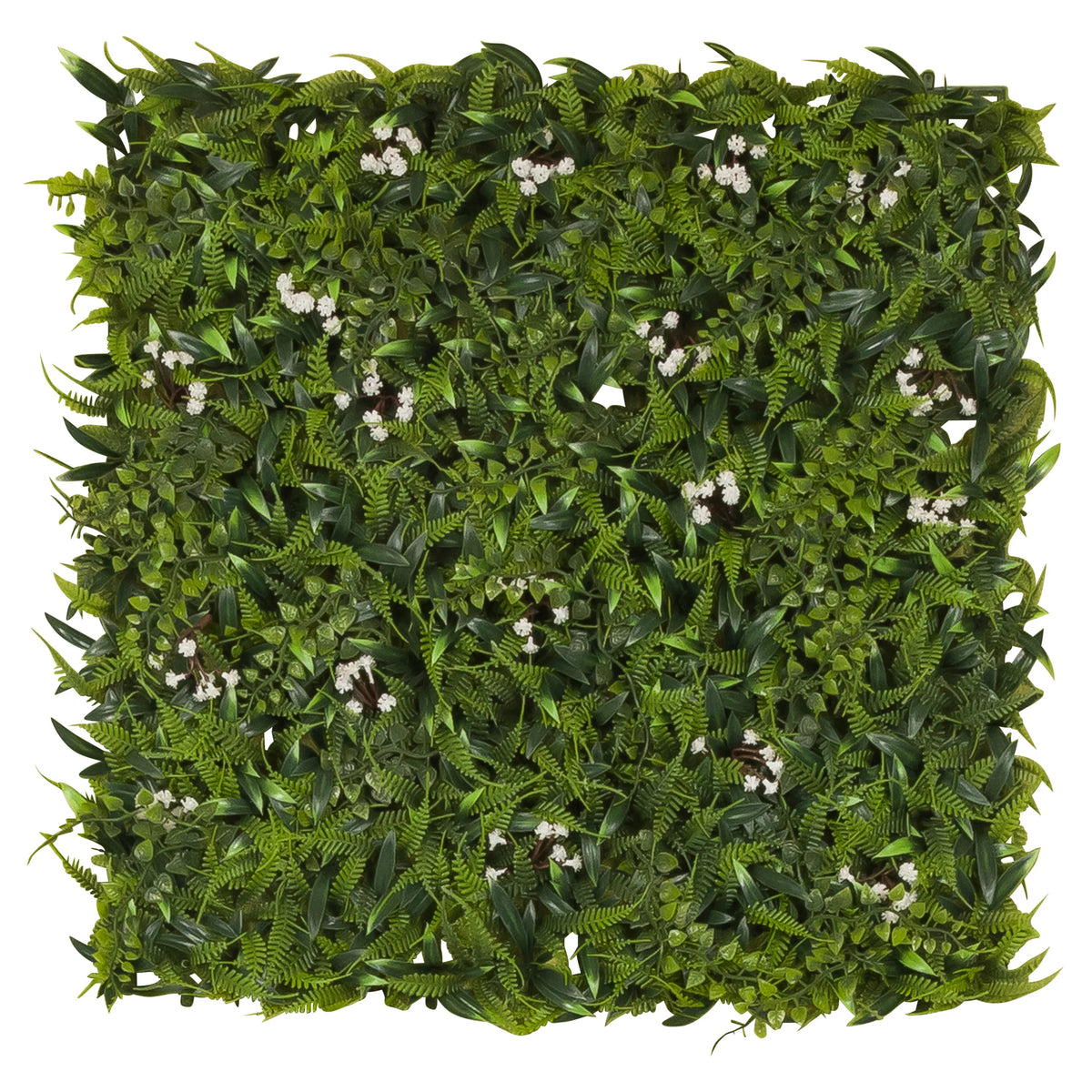 Groene Plantmat MORE GREEN I met varenbladeren en kleine witte bloemetjes van hjh OFFICE – 360-gradenweergave (vooraanzicht 0°)