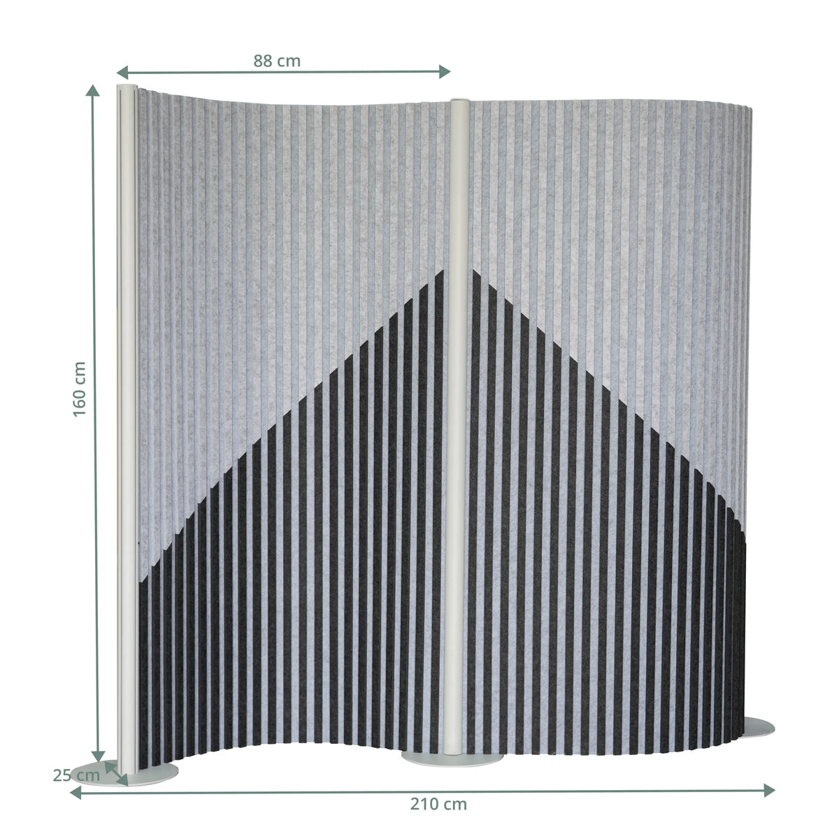 Maattekening van de Scheidingswand Flexmiut Wave met 210 × 160 cm van hjh OFFICE