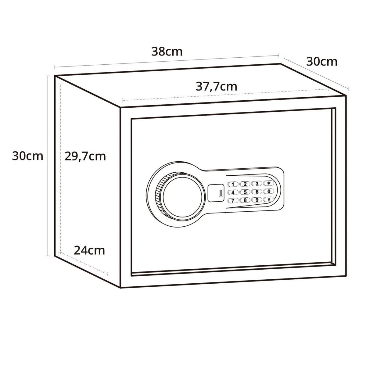Technische tekening van de Kluis SAFE COMPACT met 38 × 30 cm van hjh OFFICE