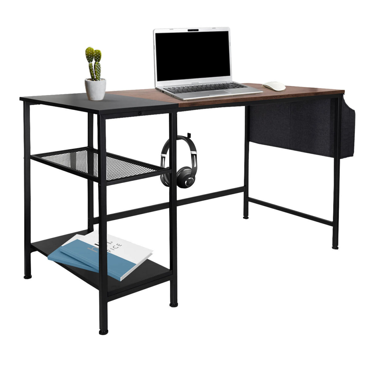 Bureau WORKSPACE H I in zwart en bruin met twee legvlakken en een zijvak van hjh OFFICE
