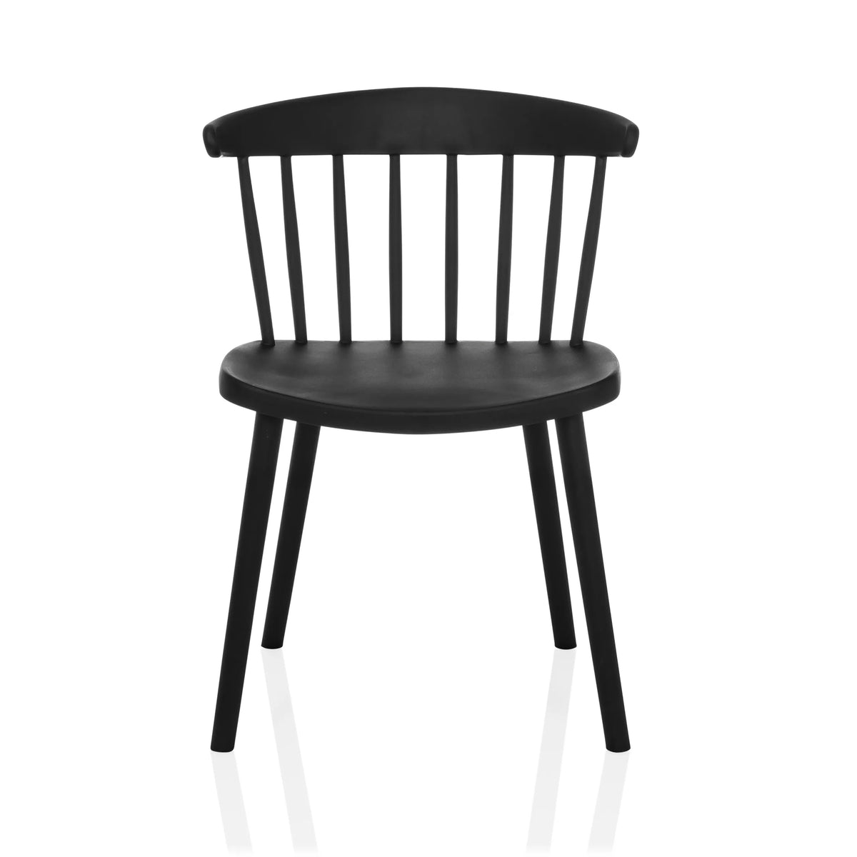 Zwarte Eetkamerstoel ARTIFO RIB met rugleuning en vier poten van hjh LIVING – 360-gradenweergave (vooraanzicht 0°)