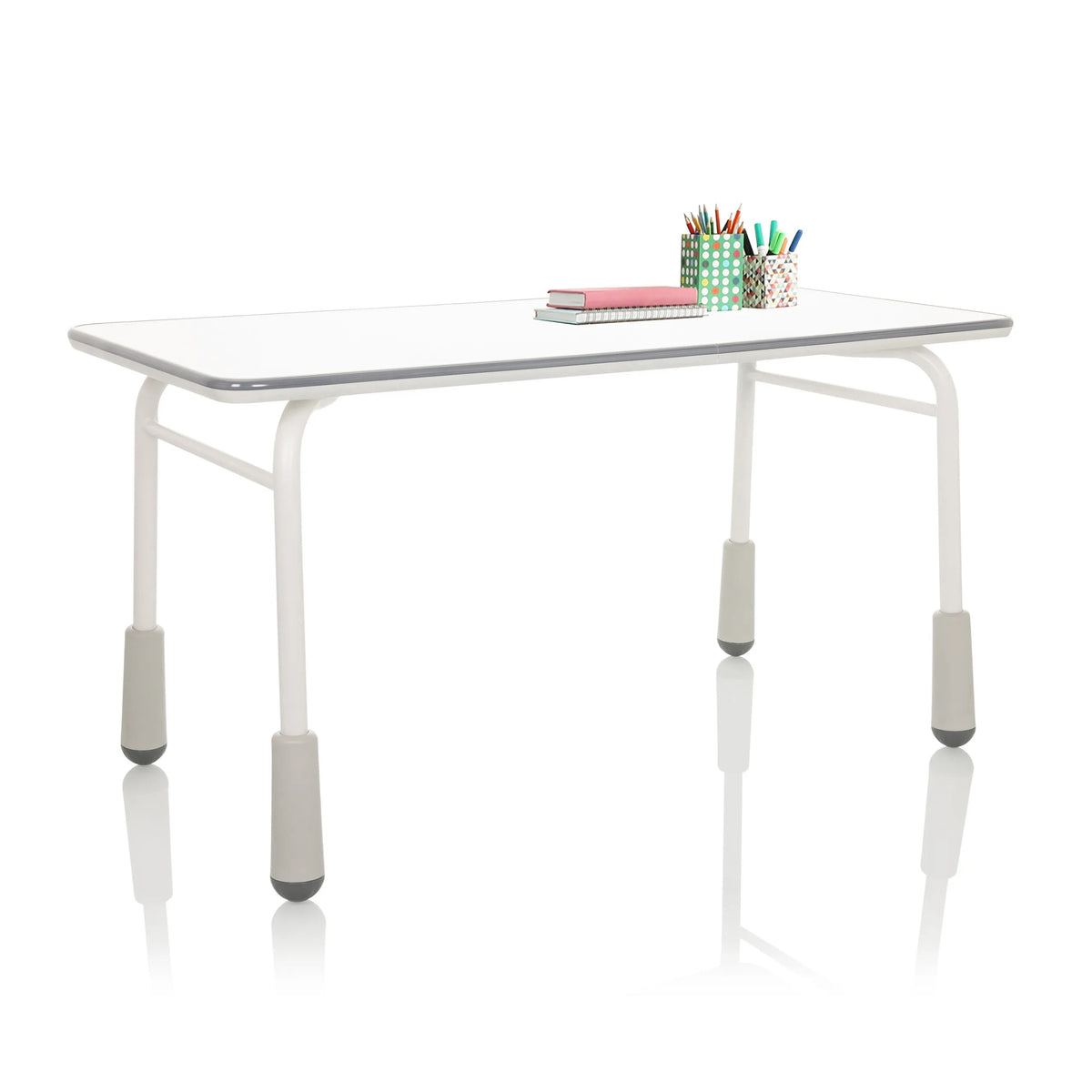 Kinder bureau KID GRO T in lichtgrijs met wit frame en grijze voetdoppen van hjh OFFICE