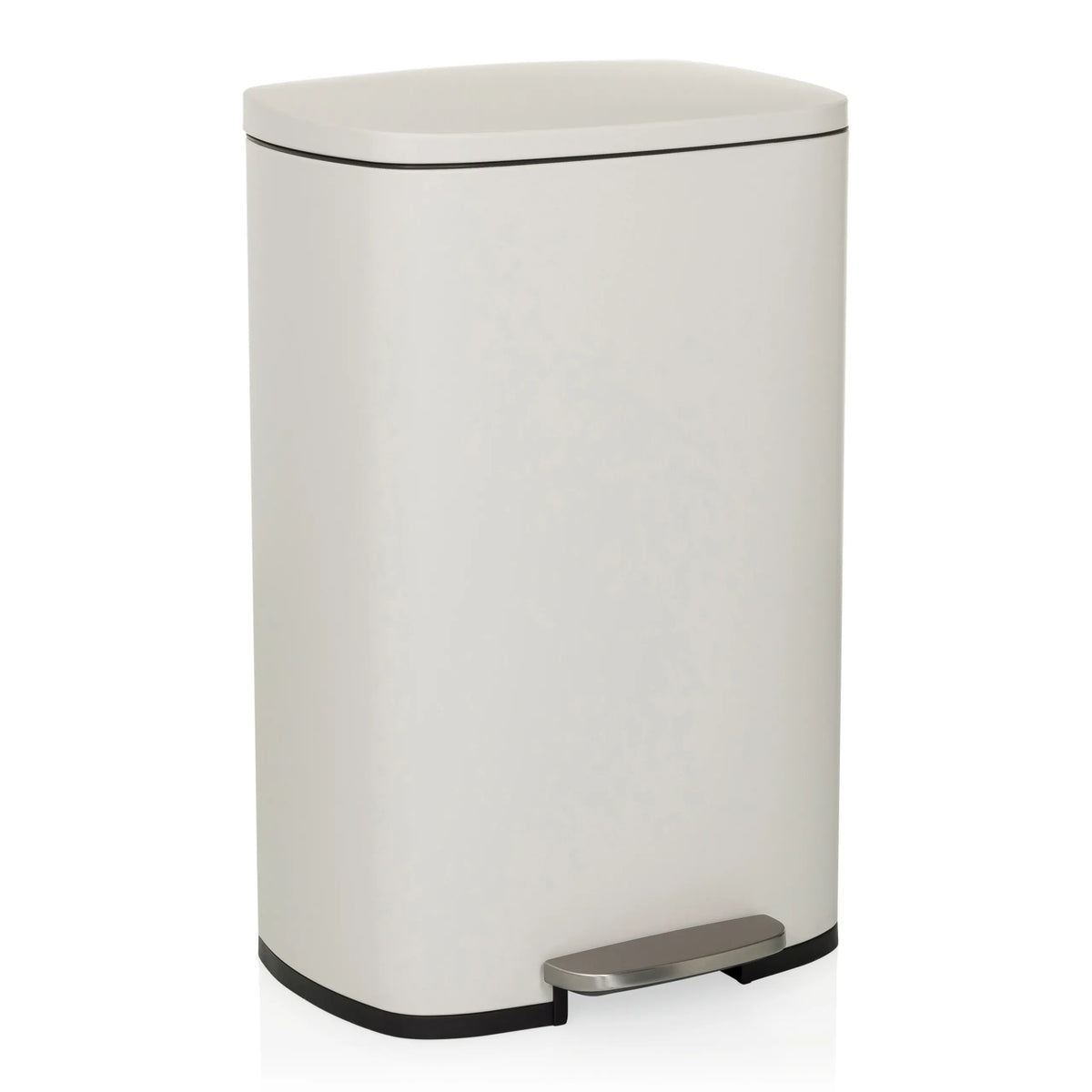 Beige prullenbak CLEAN XV met deksel en voetpedaal van hjh OFFICE – 360-gradenweergave (schuin vooraanzicht 30°)