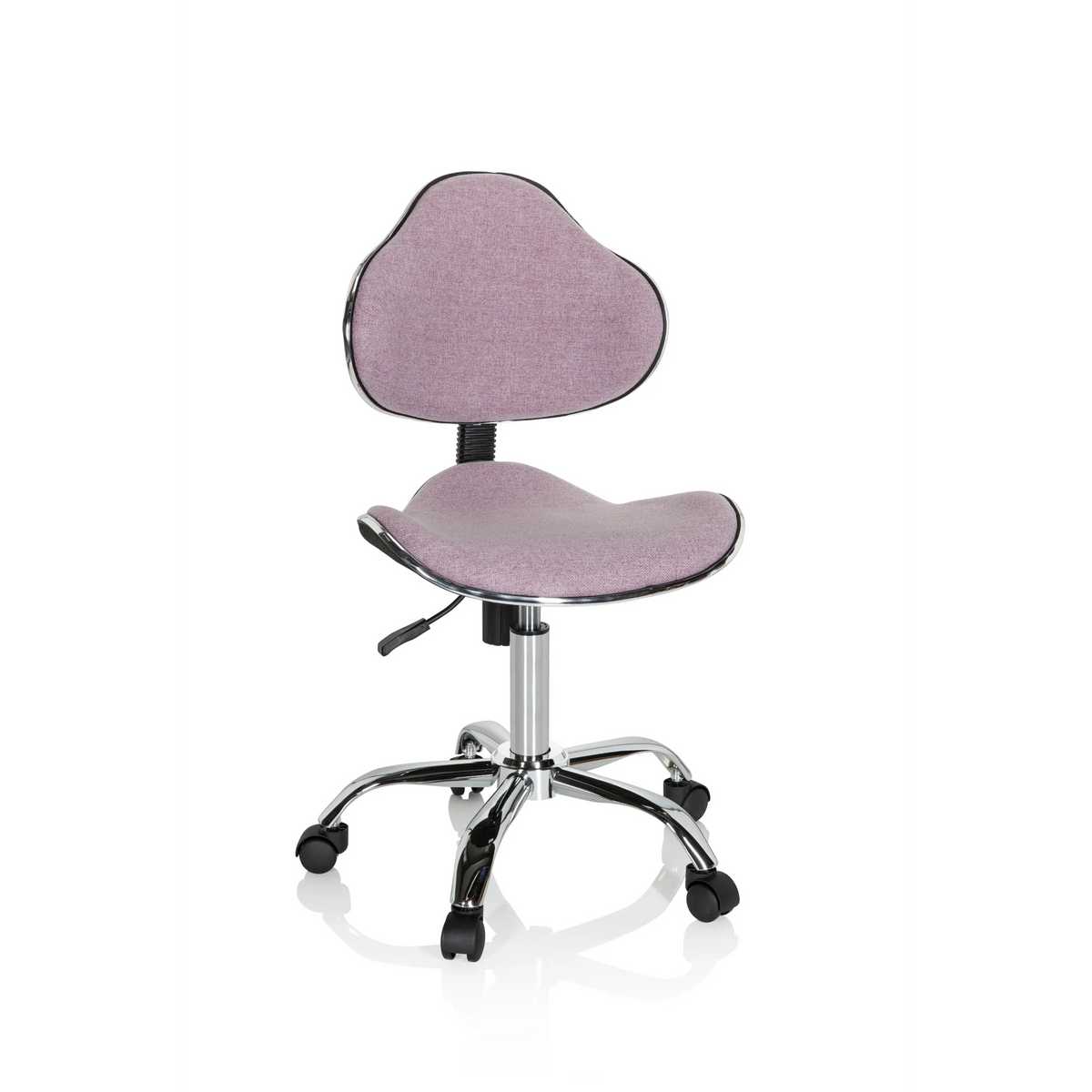 Roze Kinder bureaustoel KIDDY GTI-3 met glanzend onderstel en vijf zwenkwielen van hjh OFFICE – 360-gradenweergave (vooraanzicht 20°)