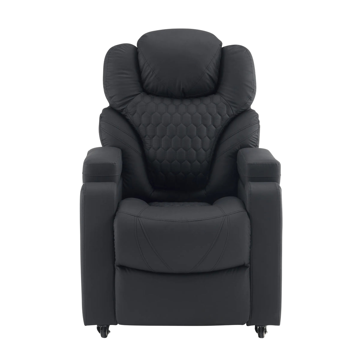 Zwarte Lounge stoel Game Sport RX met honingraatstiksel op de rugleuning en zwenkwielen van hjh OFFICE – 360-gradenweergave (vooraanzicht 0°)