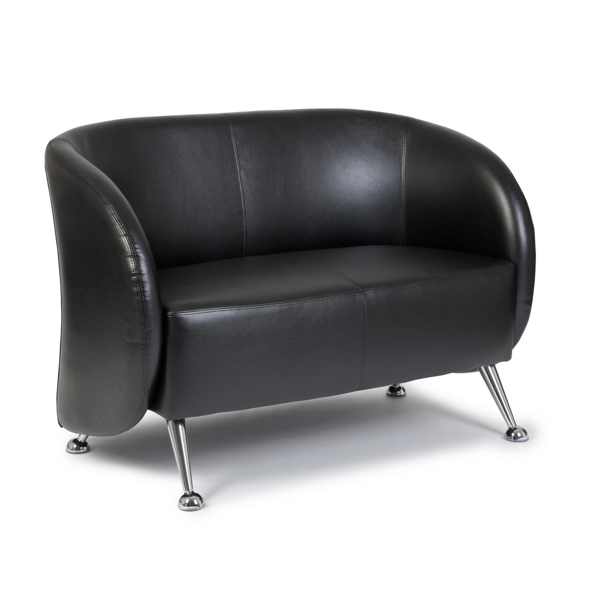 Zwarte lounge bank ST. LUCIA als tweezitter met glanzende metalen poten van hjh OFFICE – 360-gradenweergave (achteraanzicht 180°)