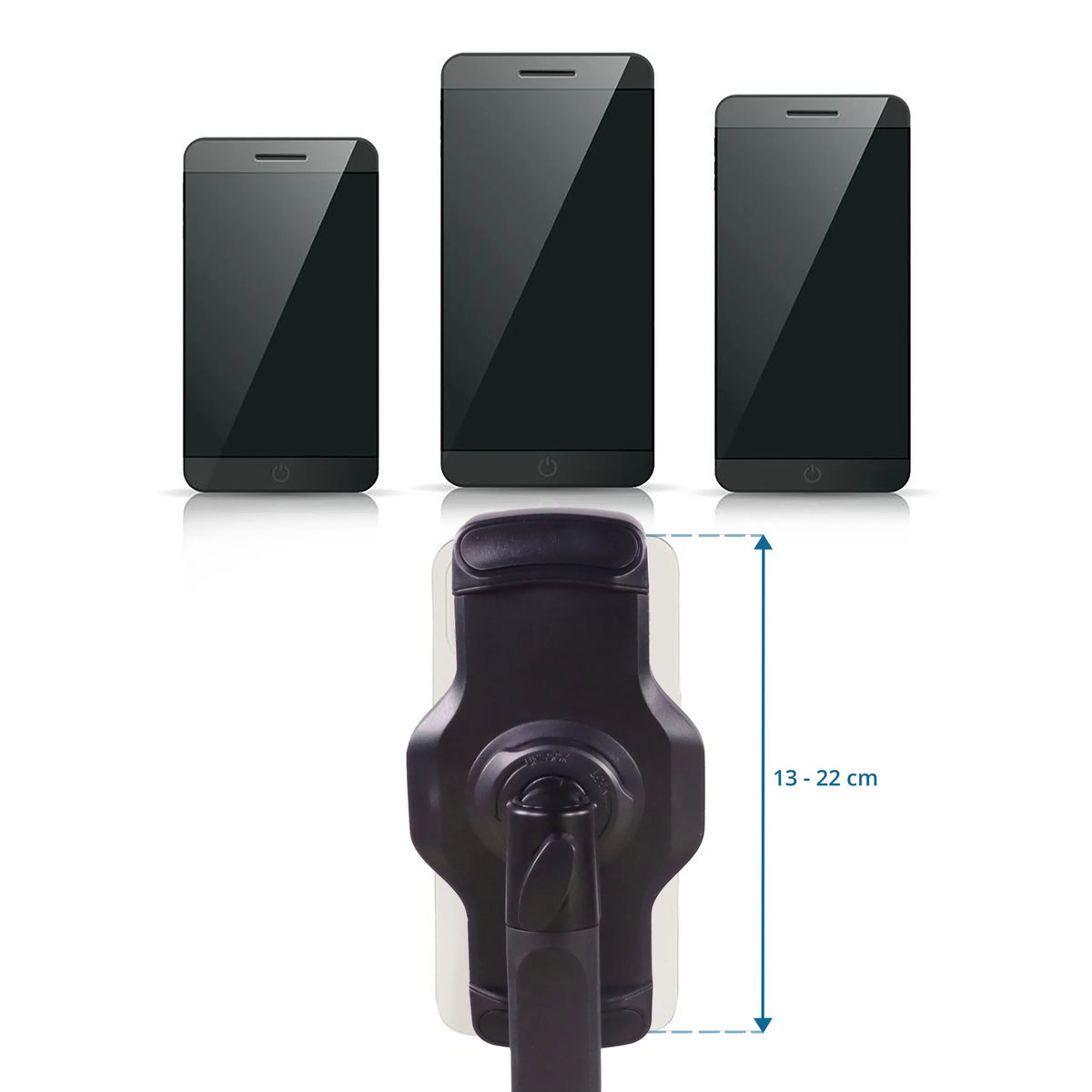 Verstelbare klembreedte van 13 - 22 cm van de Houder voor mobiele telefoon & tablet FLEXMOBI III van hjh OFFICE
